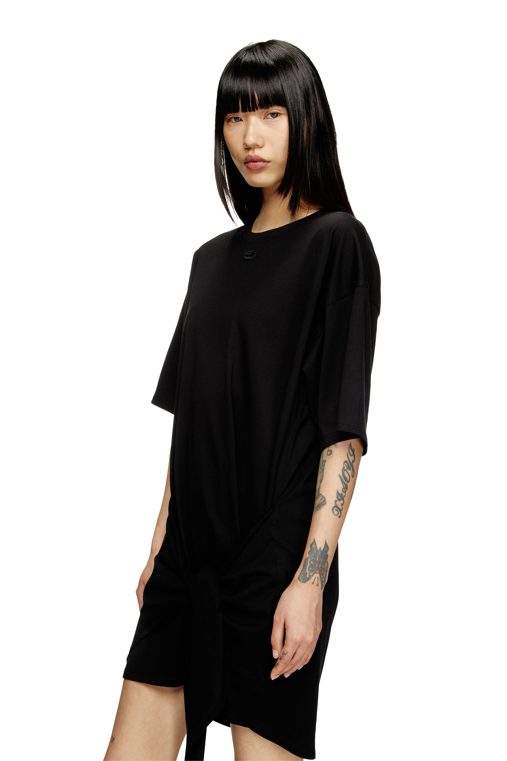 Diesel - D-EIVOR, Woman's T-shirt dress with tie front in Black - 5