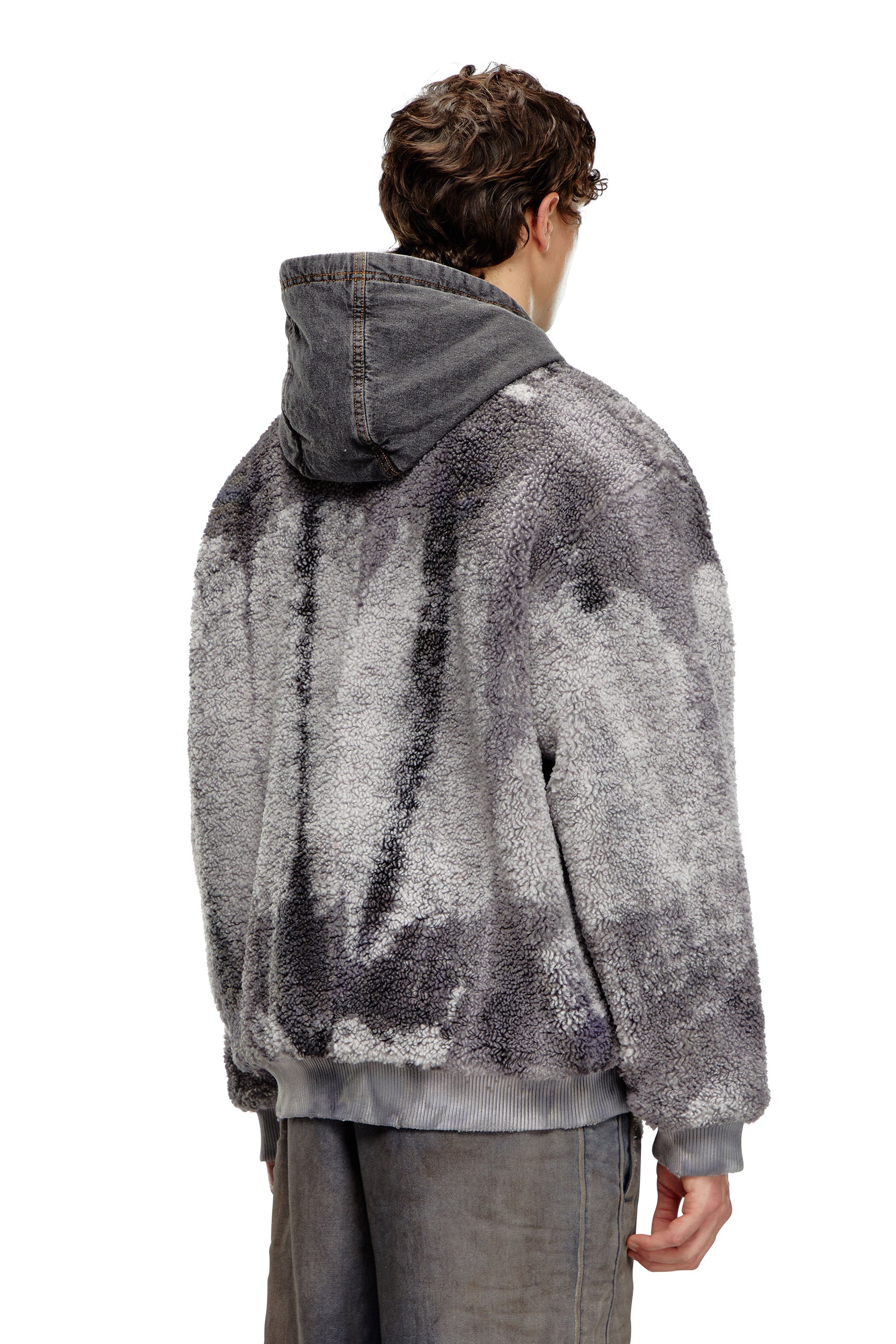 Diesel - S-DEPLA, Veste teddy effet tie-dye avec capuche en denim Homme in Gris - 4