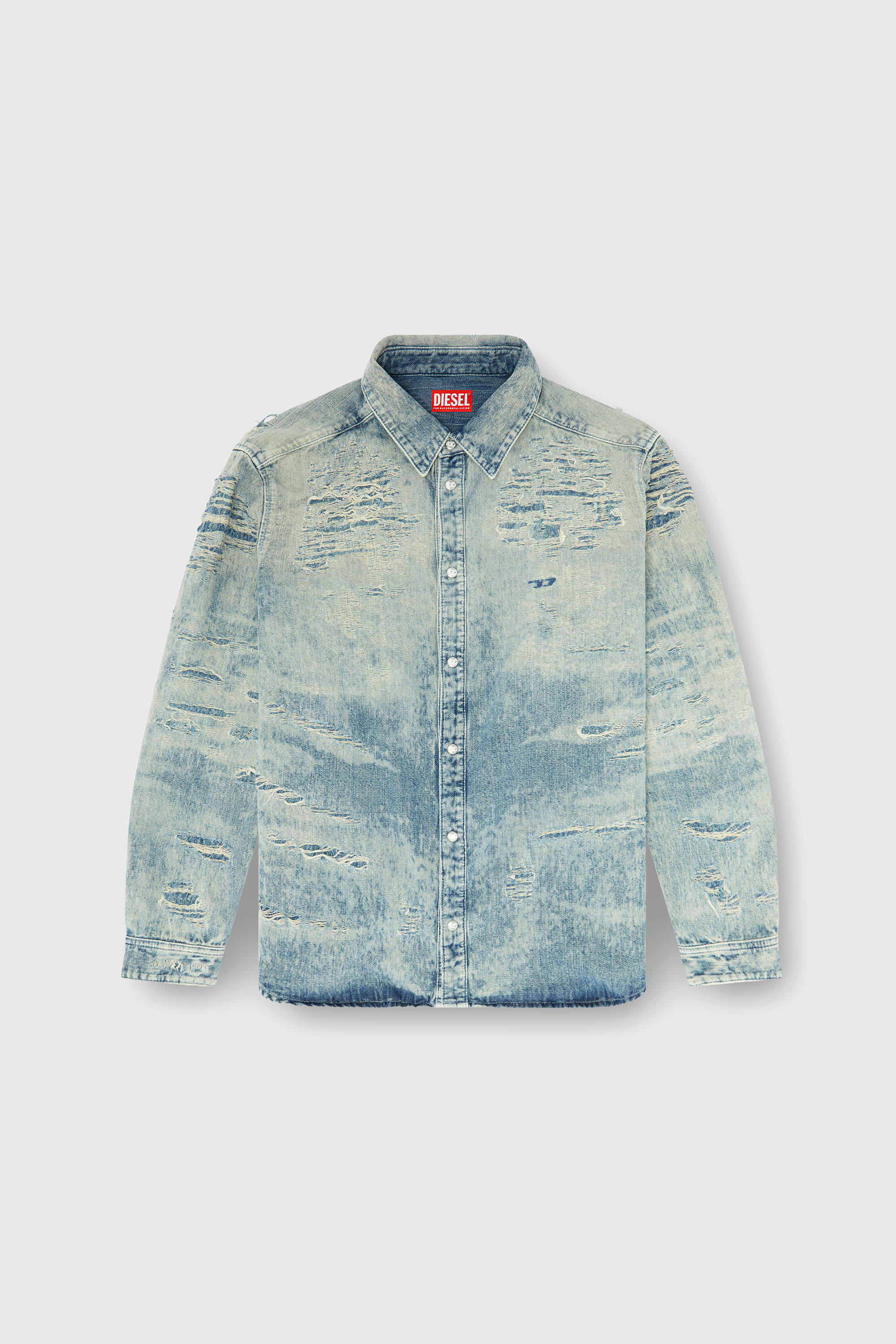 Diesel - D-SIMPLY, Chemise en denim jacquard effet us&eacute; Homme in Bleu - 2