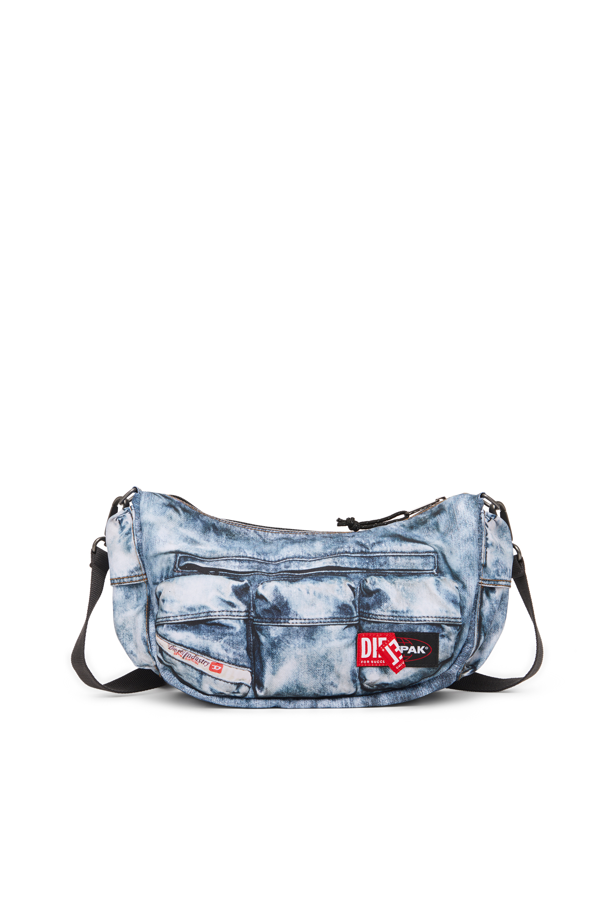 Diesel - DIESEL SHOULDER BAG, Sac à poches multiples en denim trompe-l'œil Mixte in Bleu - 1