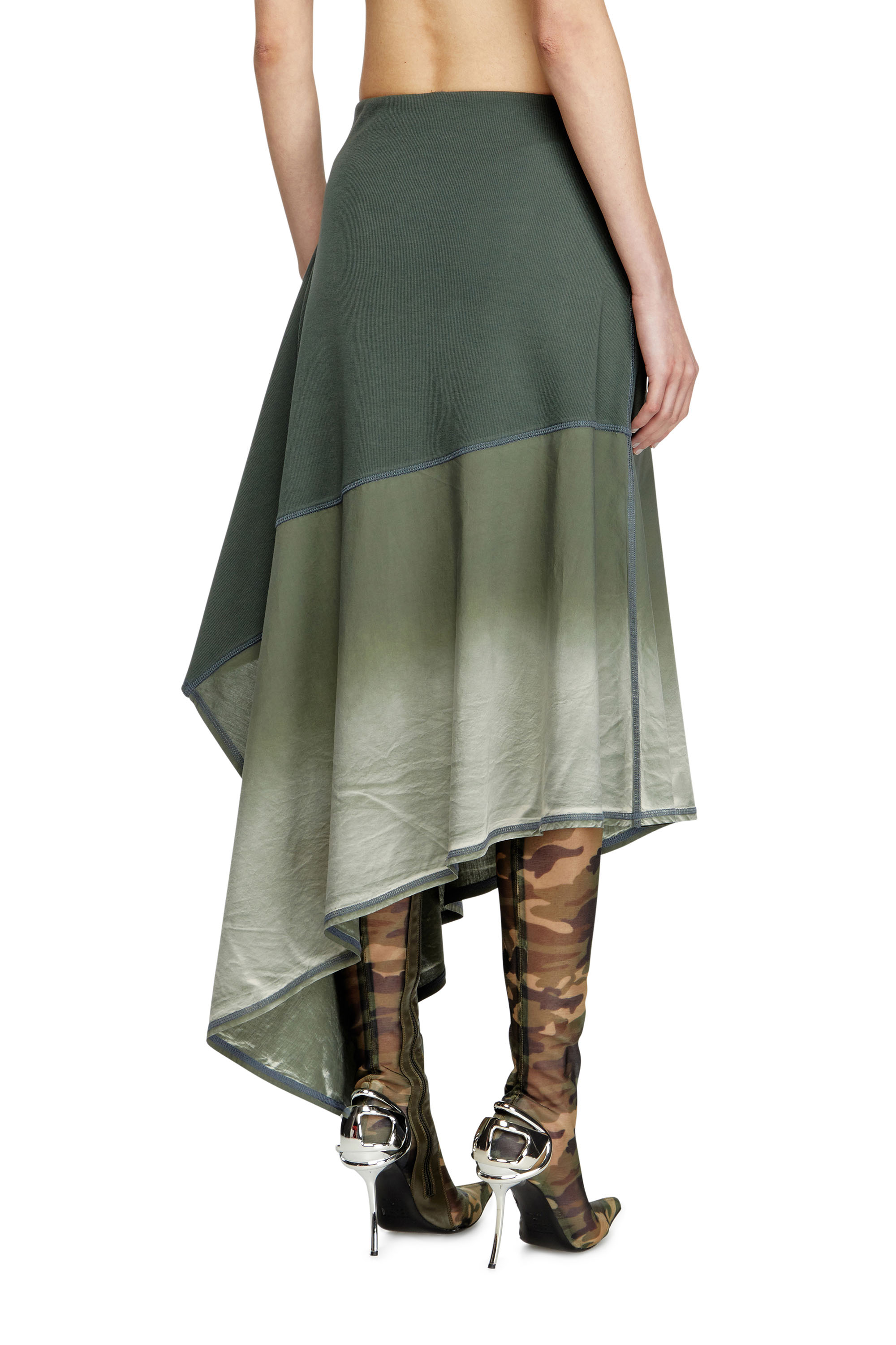 Diesel - O-MARTA, Jupe midi asymétrique épissé Femme in Vert - 4