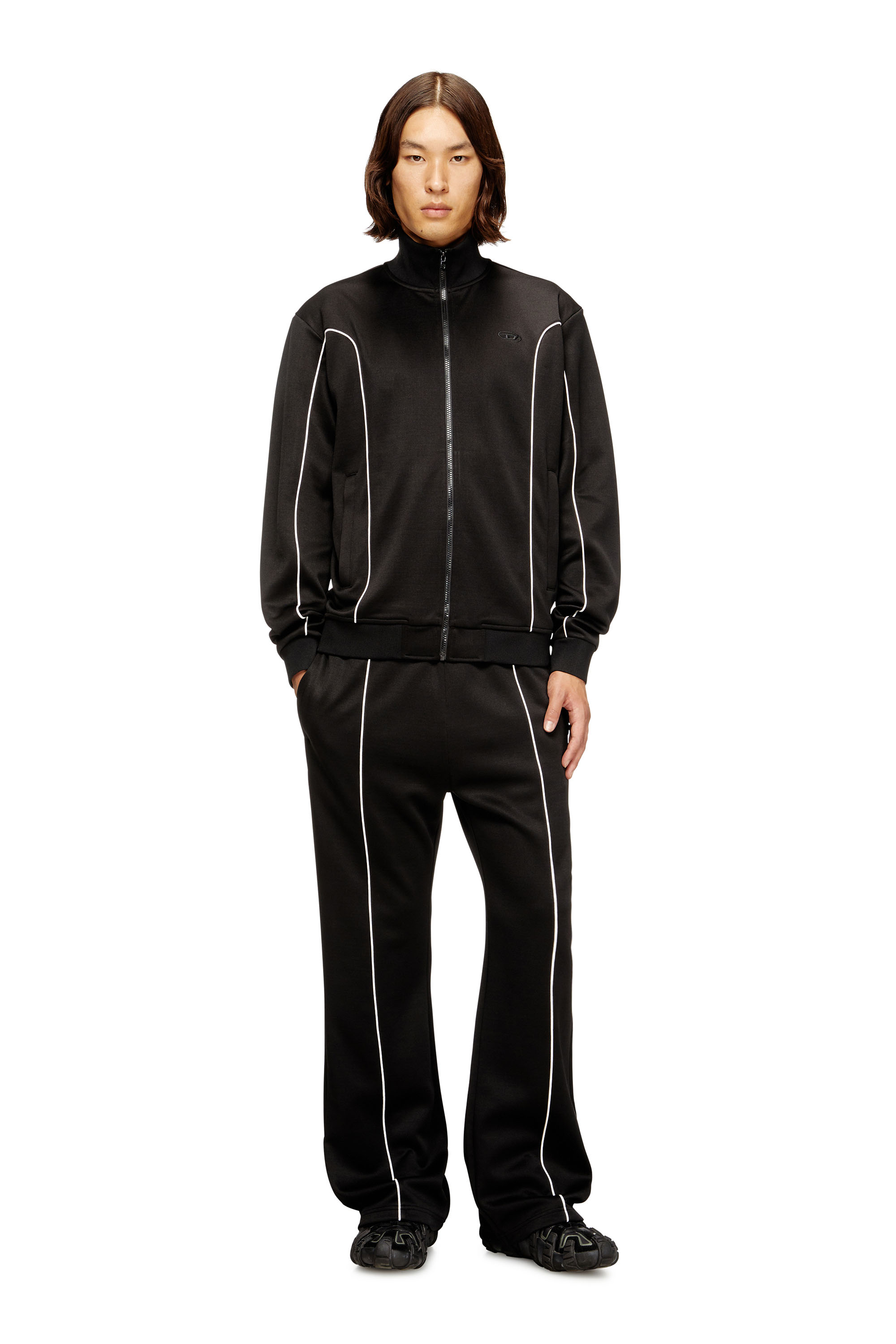 Diesel - S-LOCKING-DO, Veste de survêtement en tissu molletonné avec passepoil contrastant Homme in Noir - 2