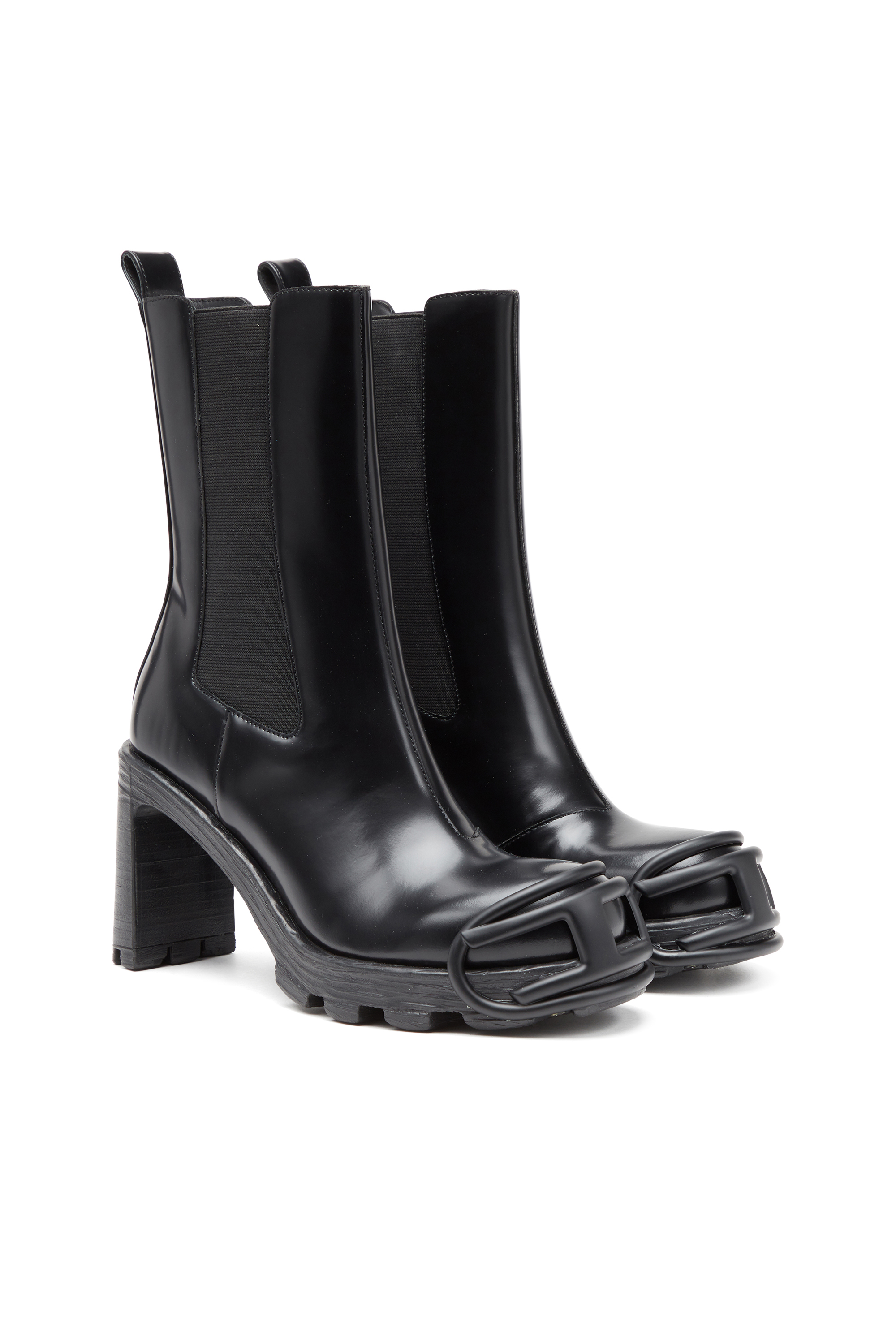 Diesel - D-HAMMER CH D W, D-Hammer-Bottines à talons avec plaque Oval D Femme in Noir - 2