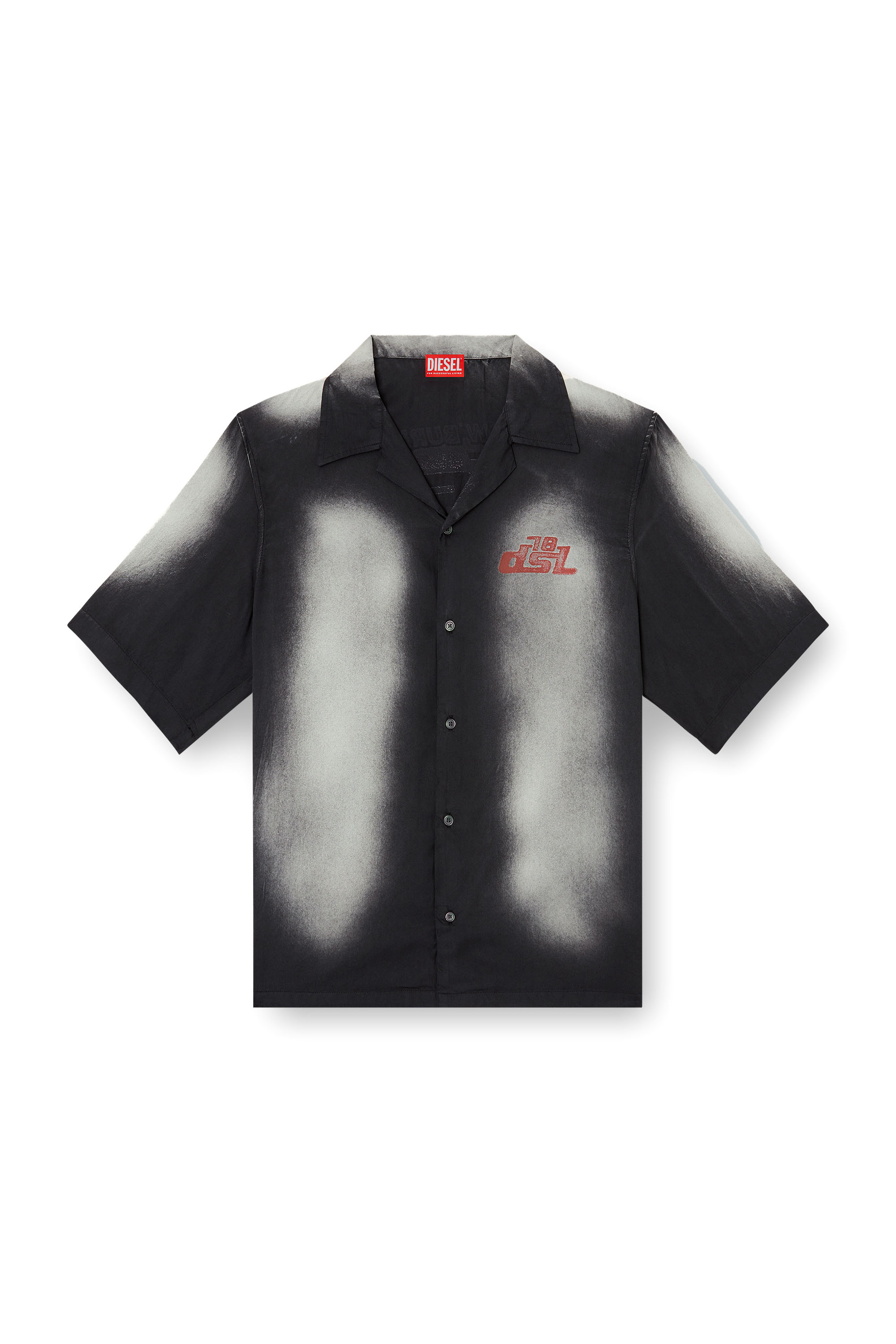 Diesel - S-ELLY, Chemise bowling délavée avec imprimés à logo Homme in Noir - 3