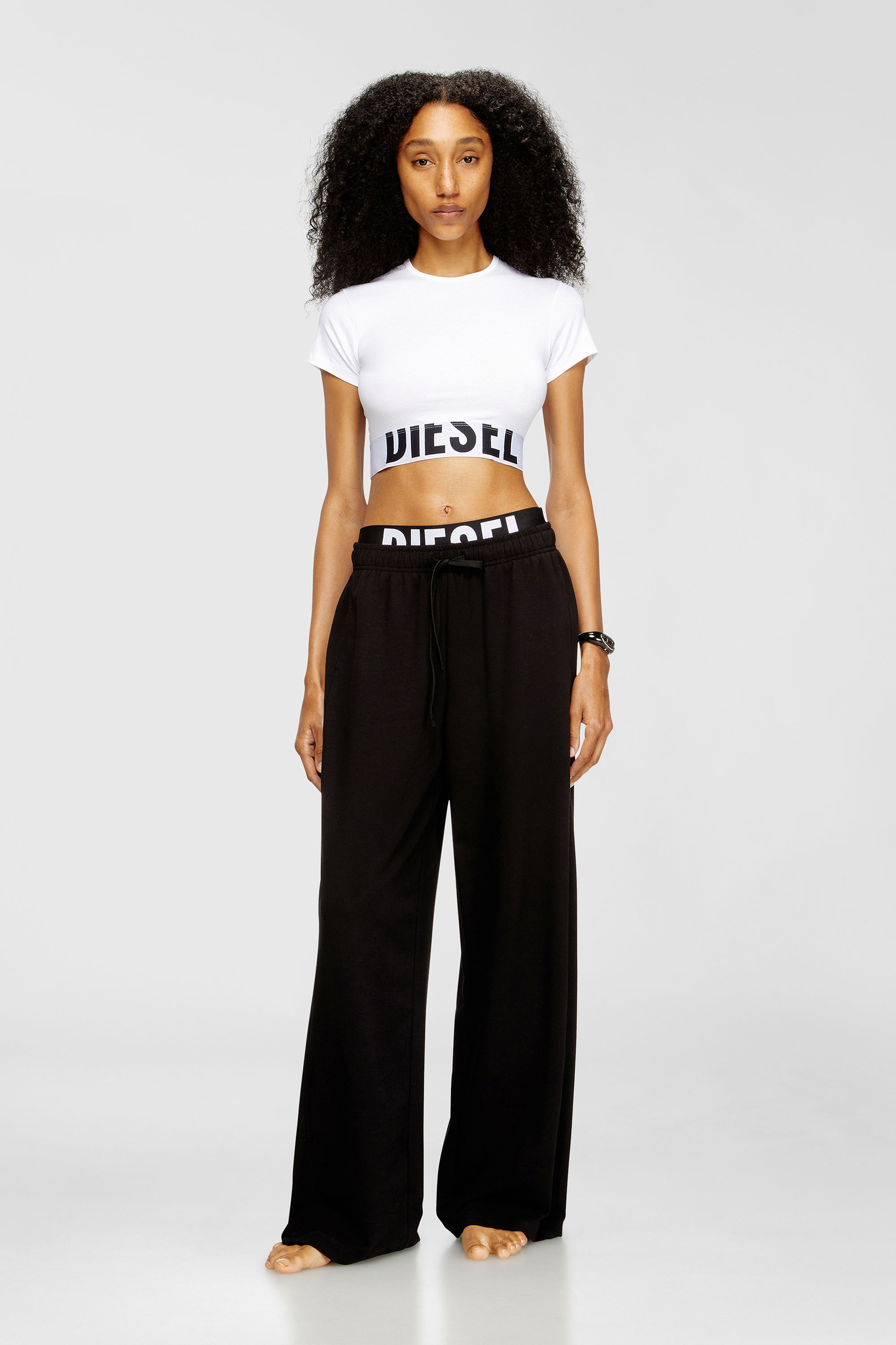 Diesel - LESLIE-D-POP, Pantalon de surv&ecirc;tement en &eacute;ponge de coton avec ceinture logot&eacute;e Femme in Noir - 2