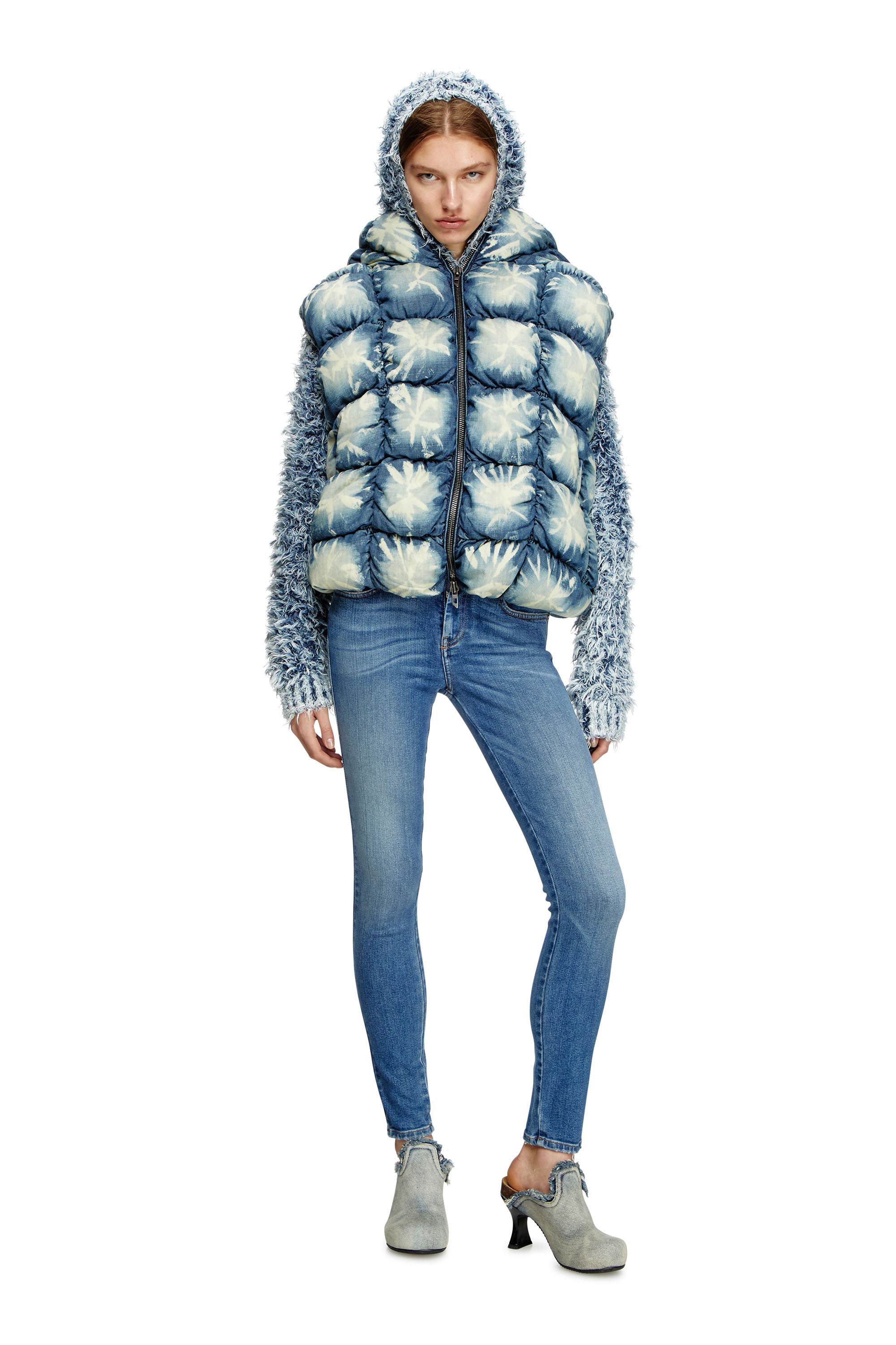 Diesel - W-THYS, Gilet doudoune en denim tie-dye Mixte in Bleu - 7