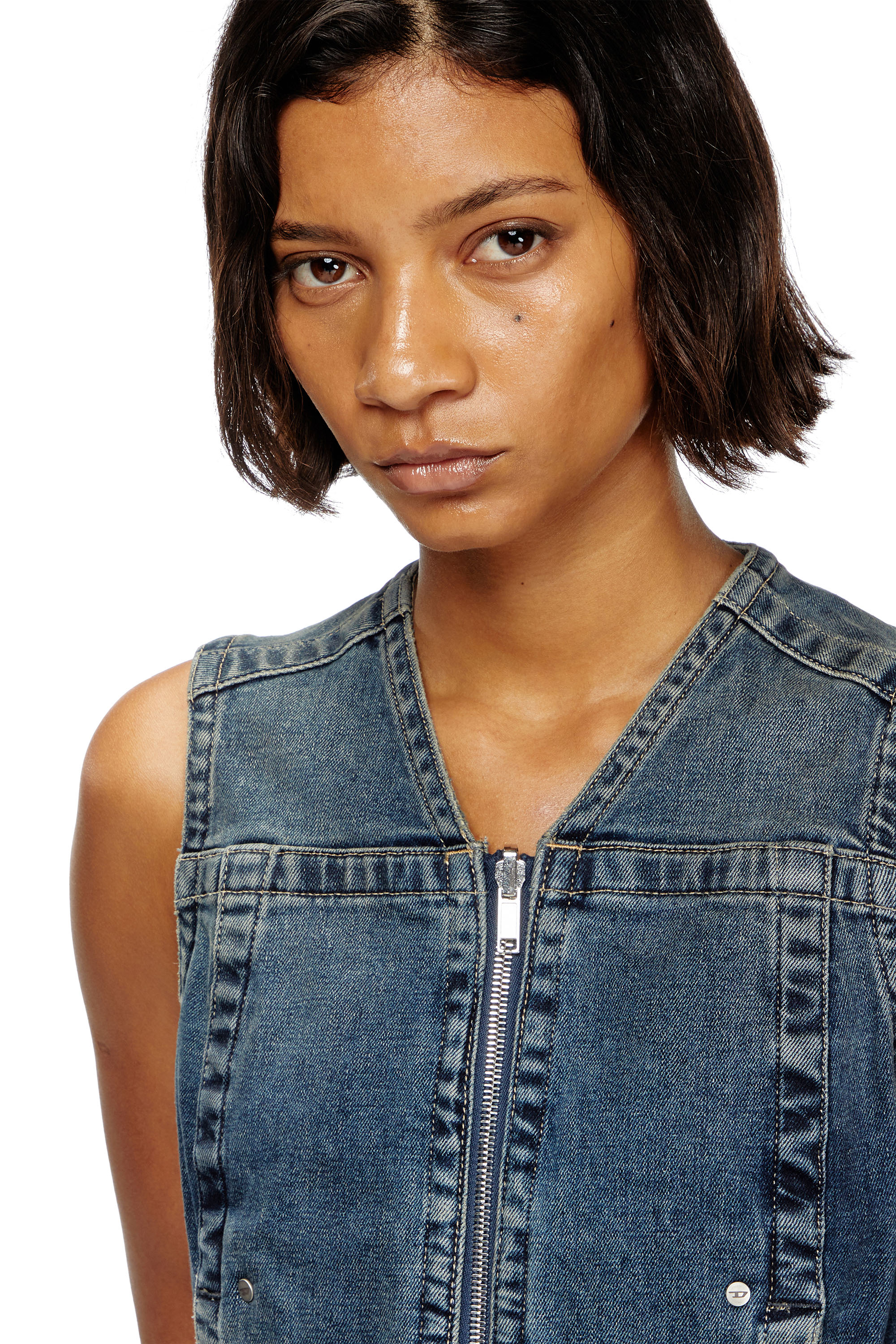 Diesel - DE-PROOF-RE, Top zipp&eacute; en denim Rehab Femme in Bleu - 5
