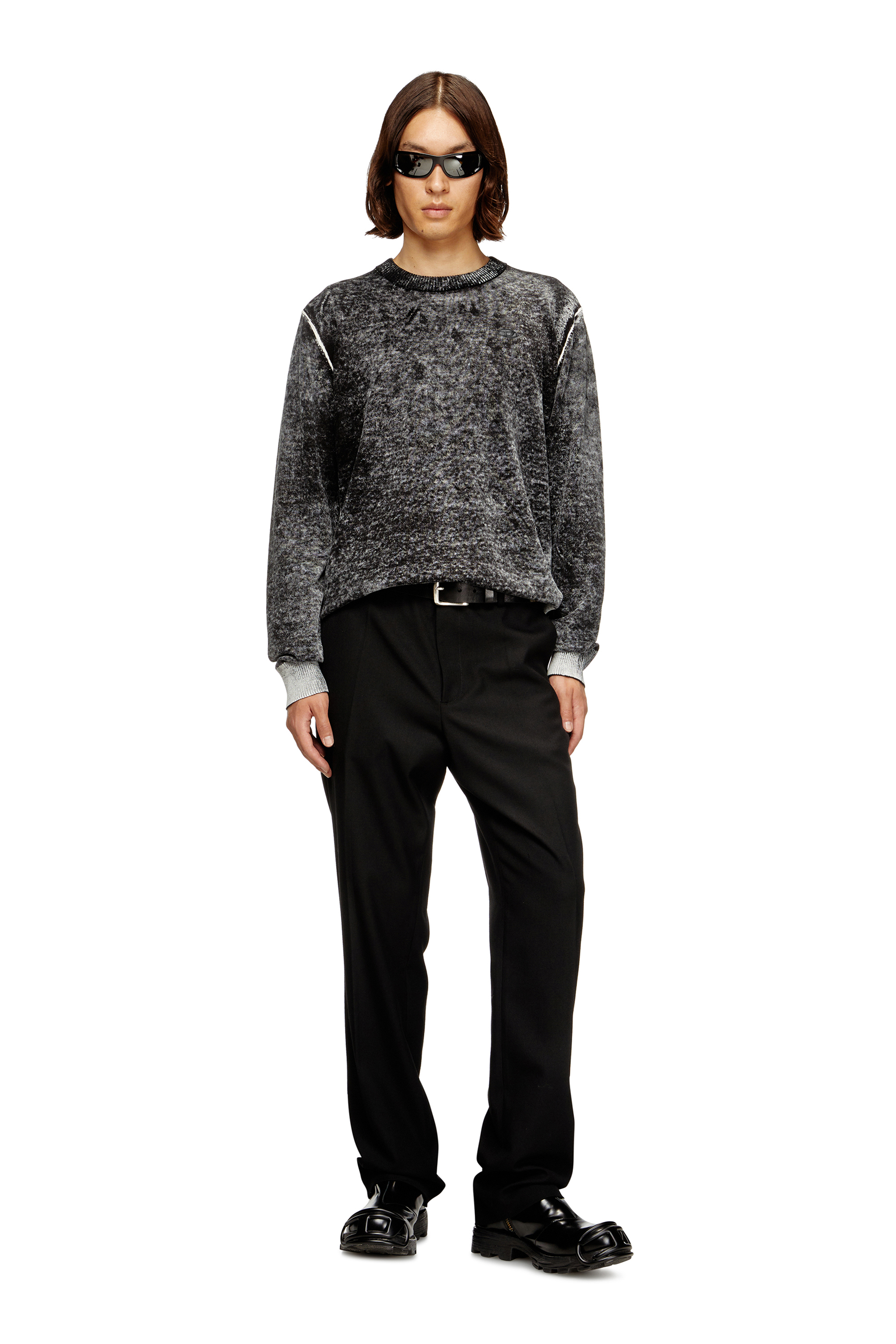 Diesel - K-LAURENT, Pull avec impression invers&eacute;e d&eacute;color&eacute;e Homme in Gris - 1