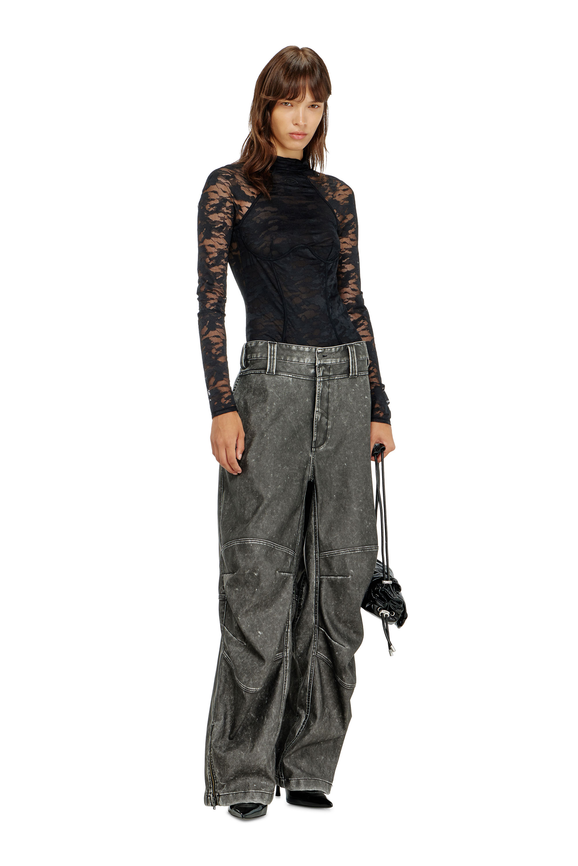 Diesel - VIVIAN-UTLT, Body en dentelle nylon avec dos ouvert Femme in Noir - 5