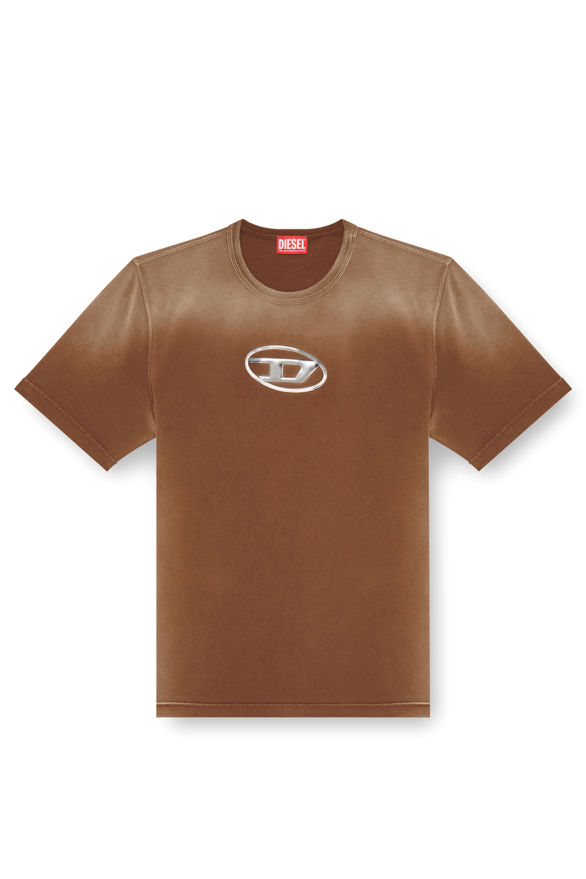Diesel - T-ADJUST-Q8, Homme T-shirt délavé avec cut-out Oval D in Marron - Image 3