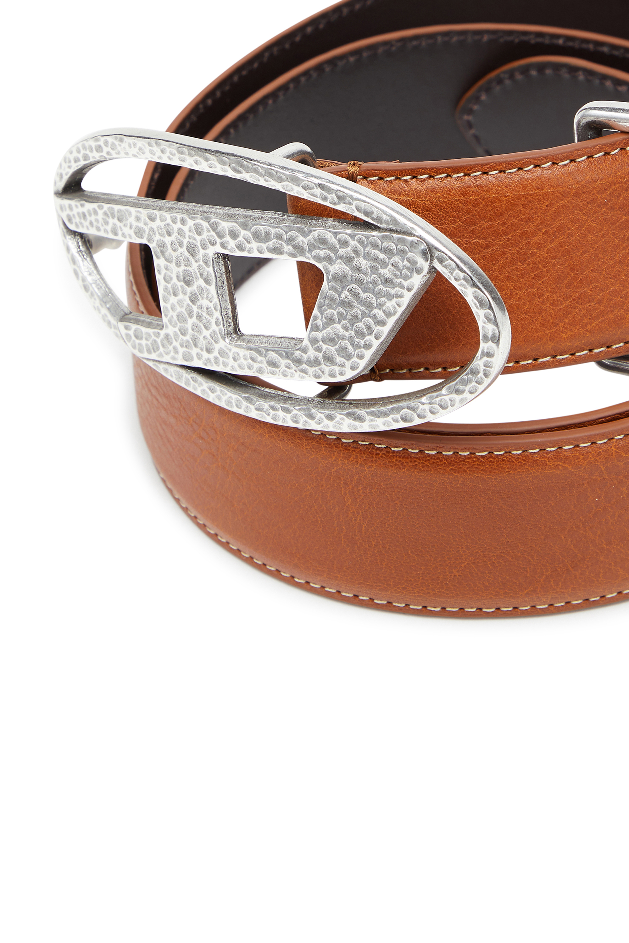 Diesel - B-1DR, 4 cm ceinture en cuir avec boucle Oval D martel&eacute;e Mixte in Marron - 3