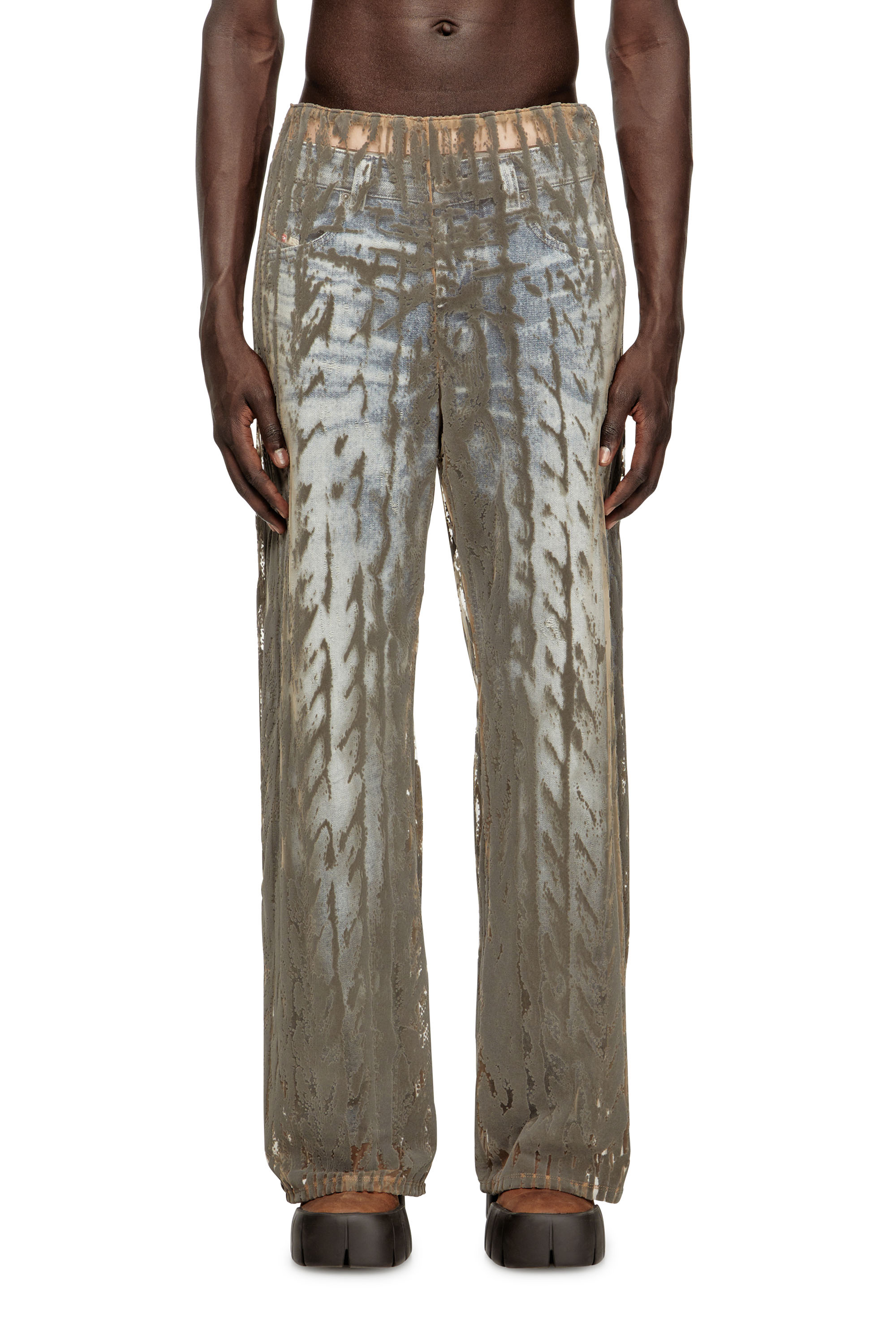 Diesel - P-EGASO, Pantalon en tulle avec imprimés de torsades floquées Homme in Gris - 3