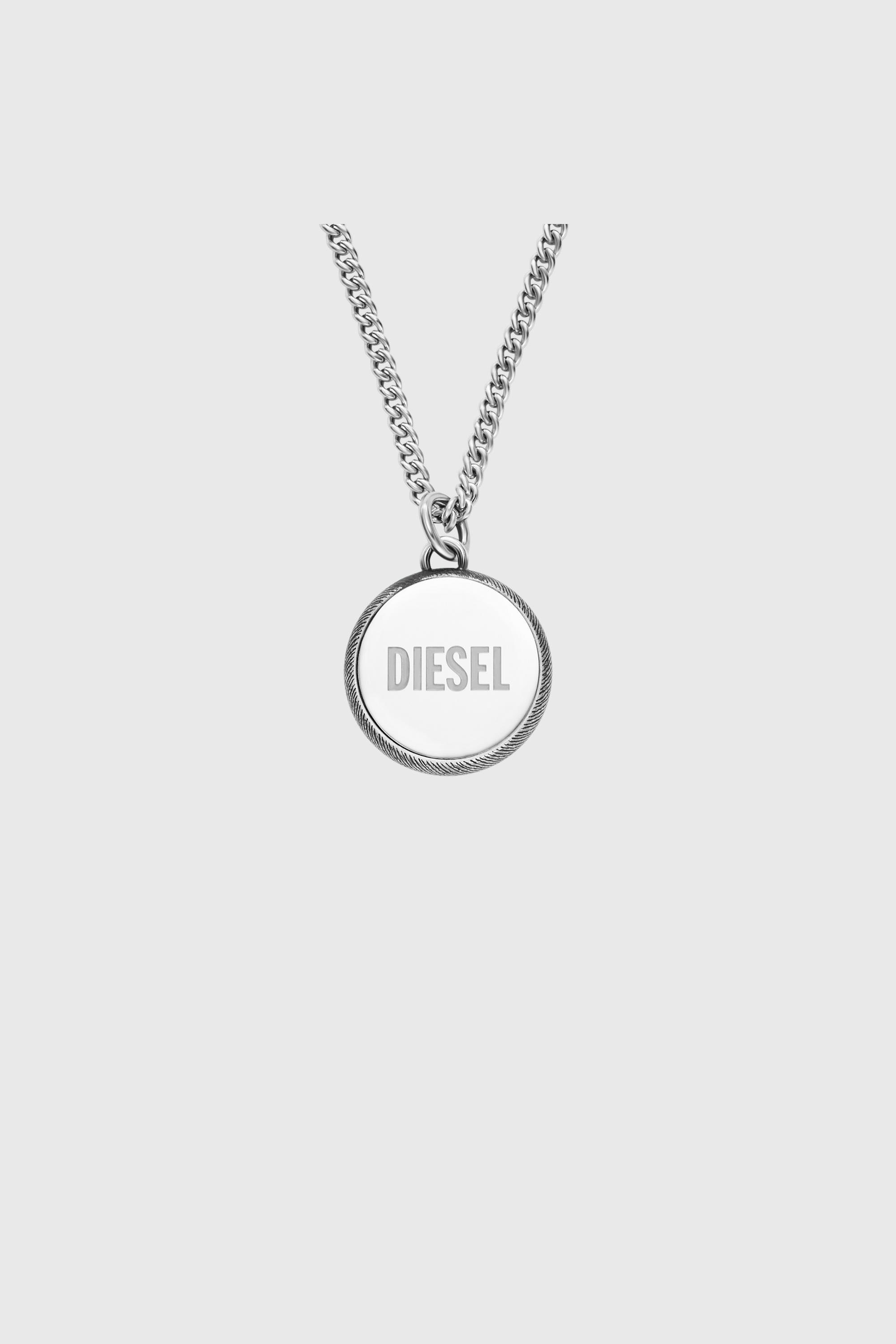 Diesel - DX1738040, Collier en acier inoxydable avec pendentif &agrave; texture denim Mixte in Gris argent&eacute; - 2