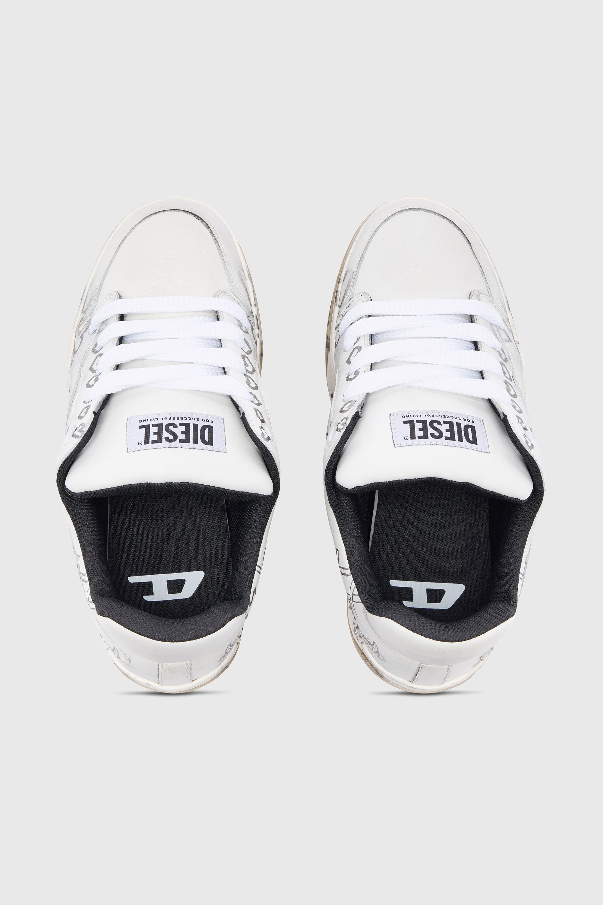 Diesel - S-D-OLLIE LOW, D-Ollie-Baskets en cuir avec imprim&eacute; graffiti Homme in Blanc - 6