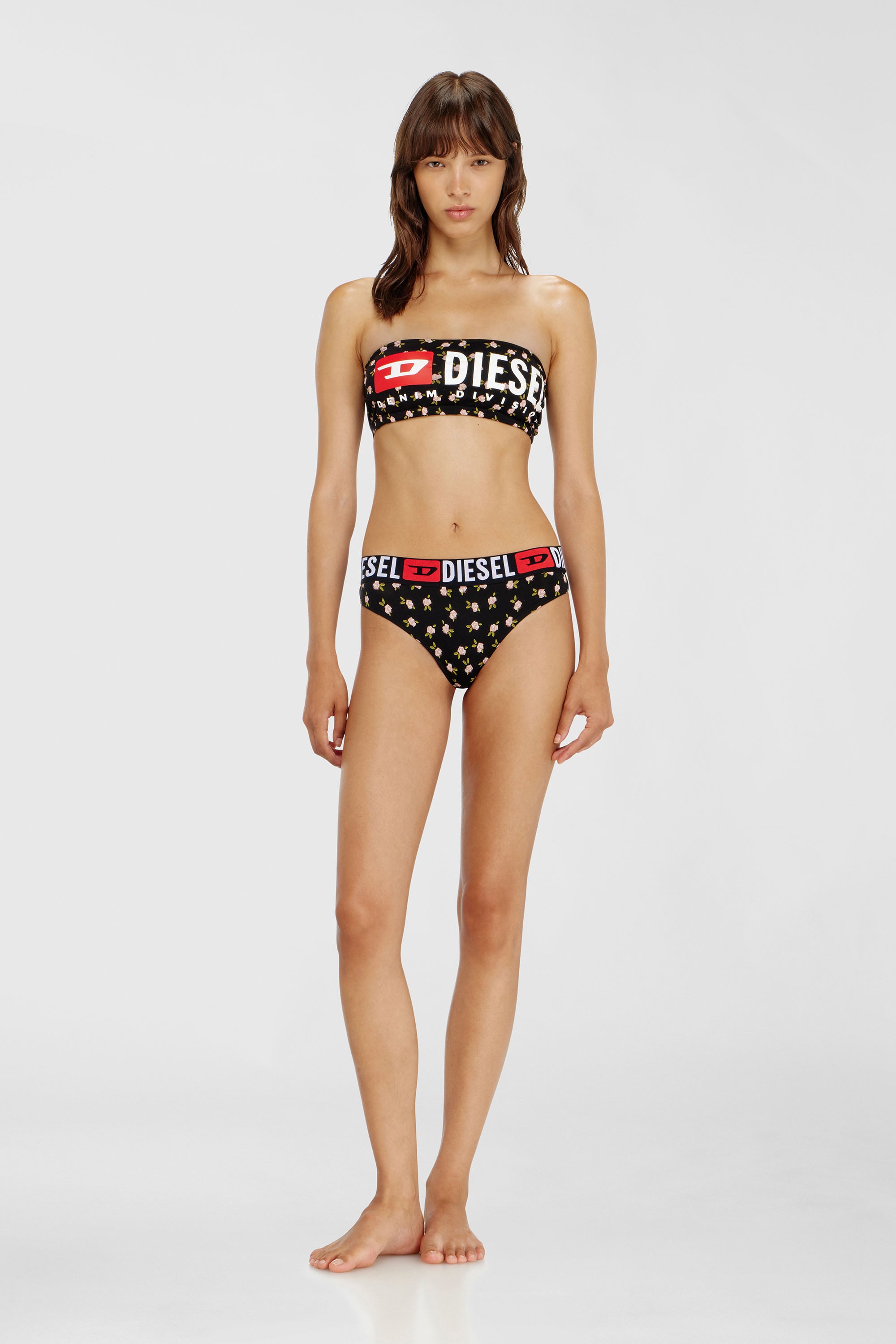 Diesel - MELANIE-C-D-CORE, Soutien-gorge bandeau en coton &agrave; imprim&eacute; floral all-over Femme in Noir - 2