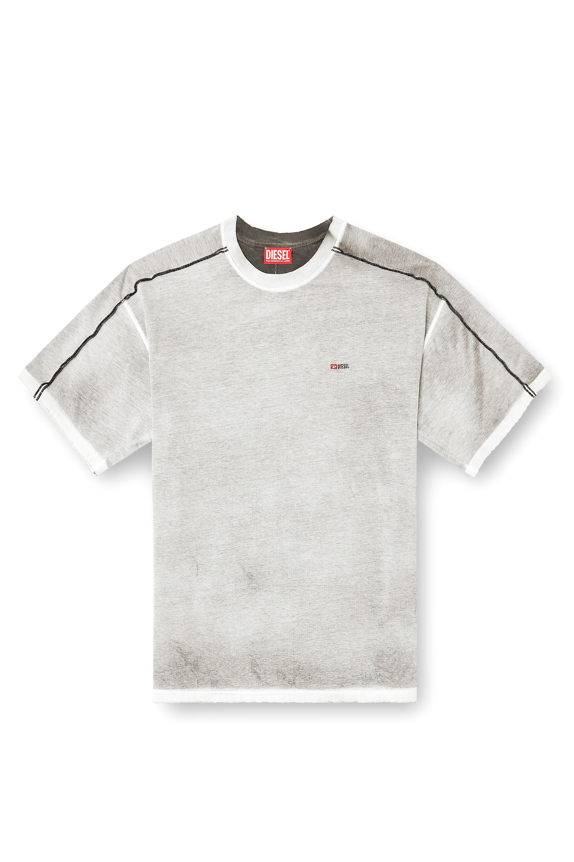 Diesel - T-RIVEN, T-shirt en coton d&eacute;contract&eacute;e avec effet spray de couleur Homme in Gris - 3
