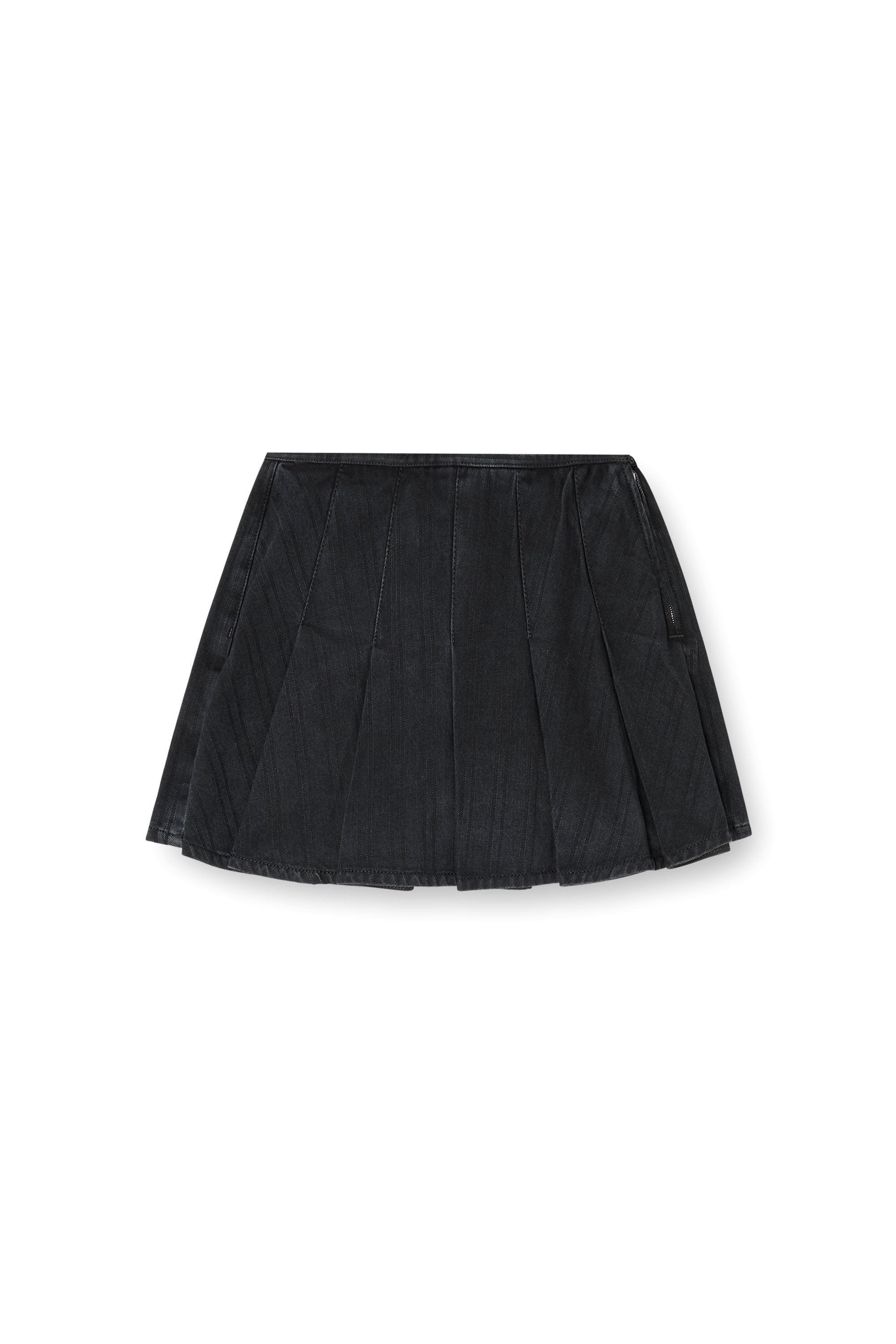 Diesel - DE-SHERO, Jupe-short pliss&eacute;e en denim &agrave; rayures fines Femme in Noir - 4