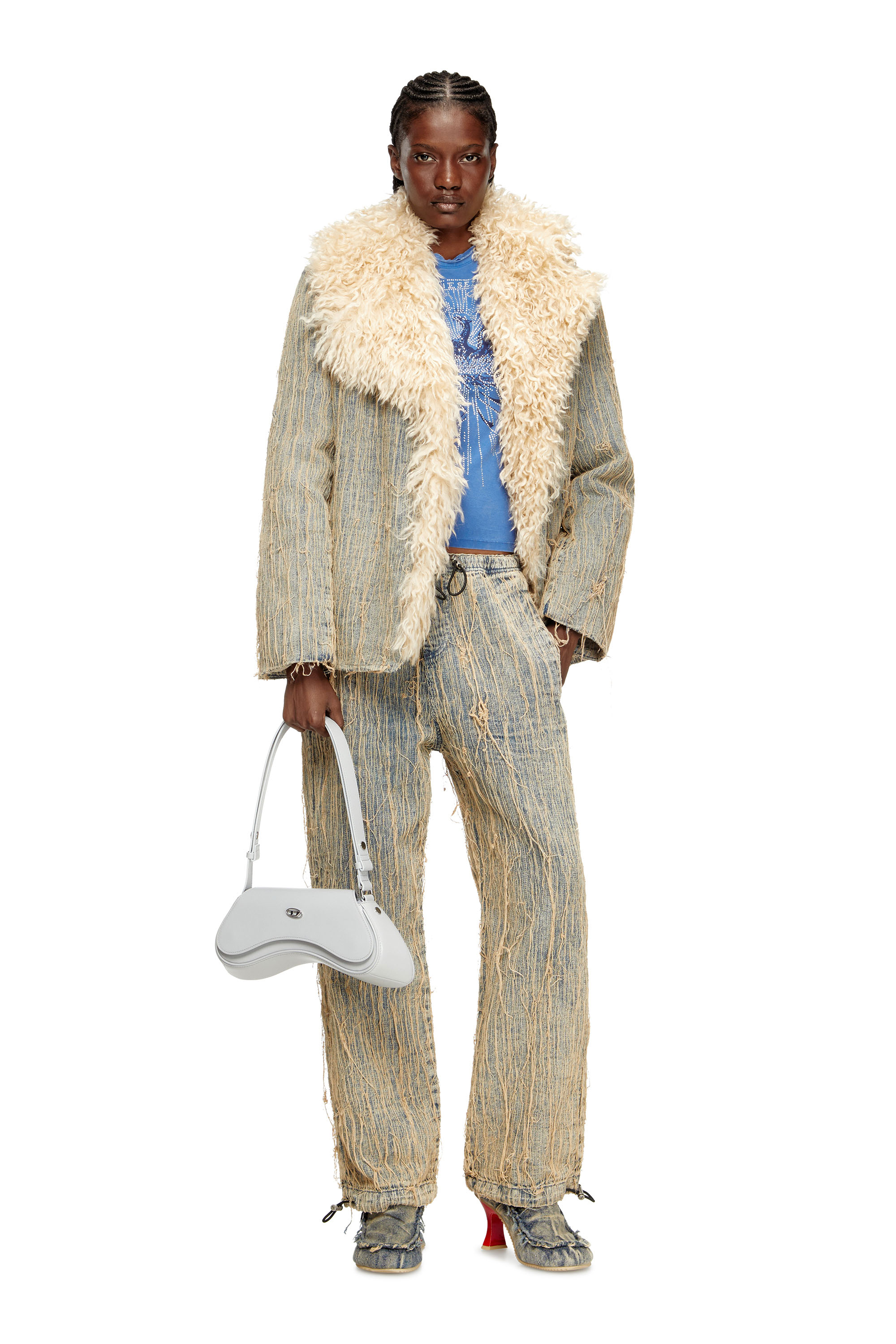 Diesel - PLAY CROSSBODY, Play-Sac à bandoulière en cuir semi-brillant Femme in Gris - 6