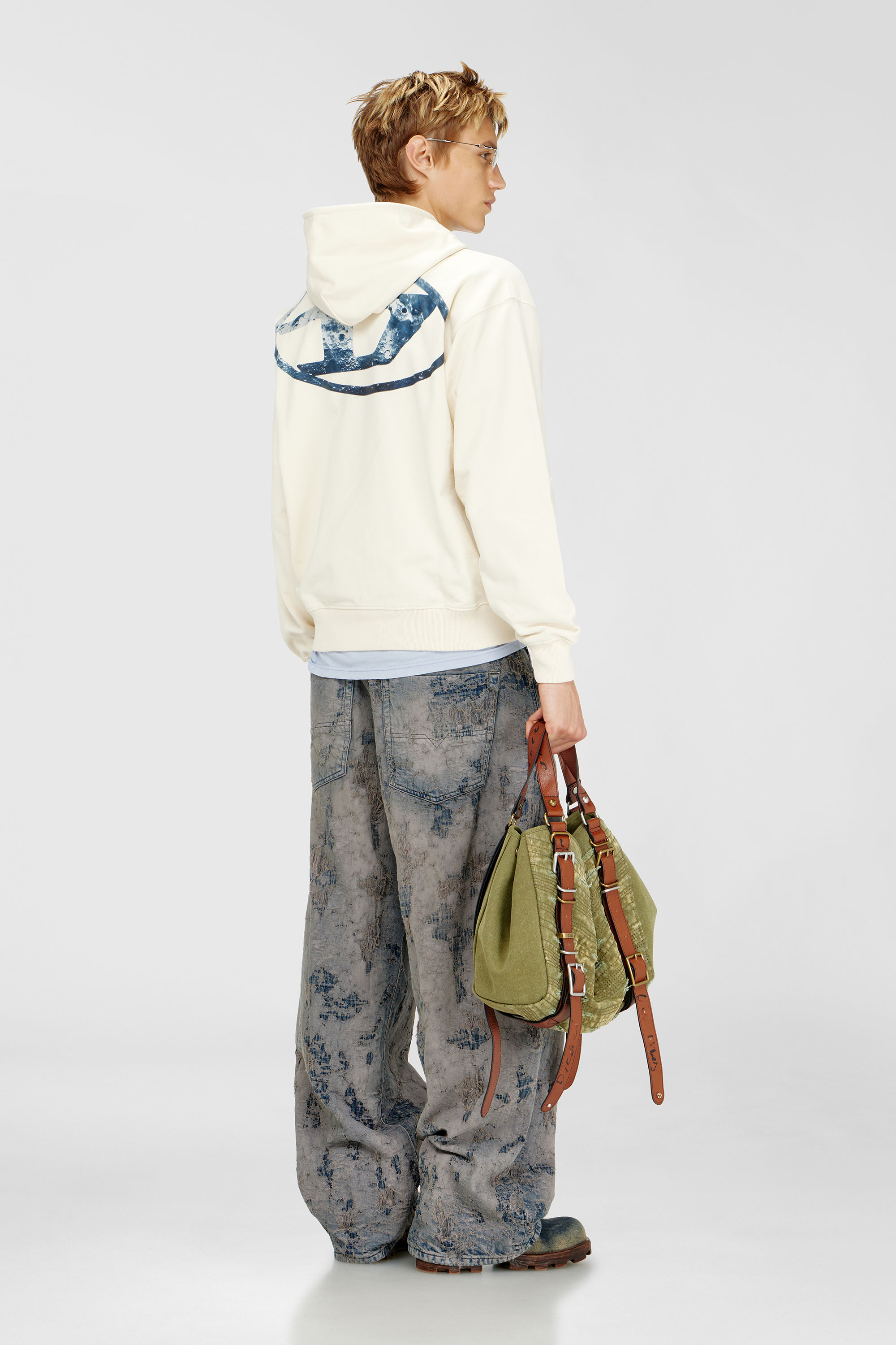 Diesel - S-LUK-H-MOON-T92, Sweat &agrave; capuche avec logo Oval D Homme in Blanc - 1