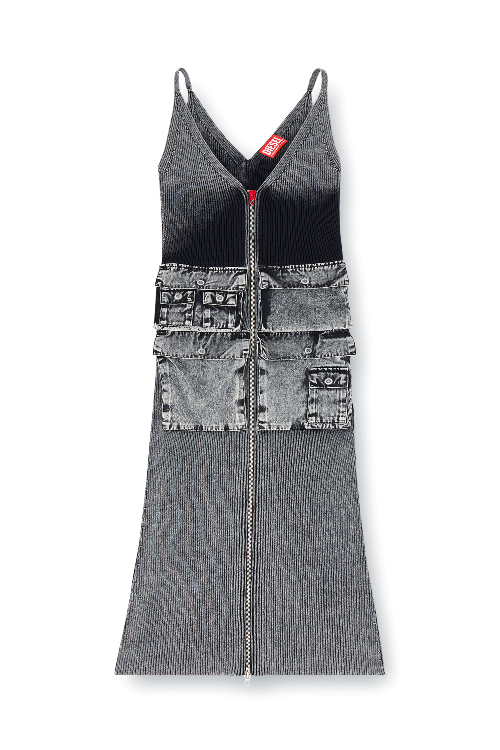 Diesel - M-MELTI, Robe midi en maille avec poches cargo en denim Femme in Gris - 3