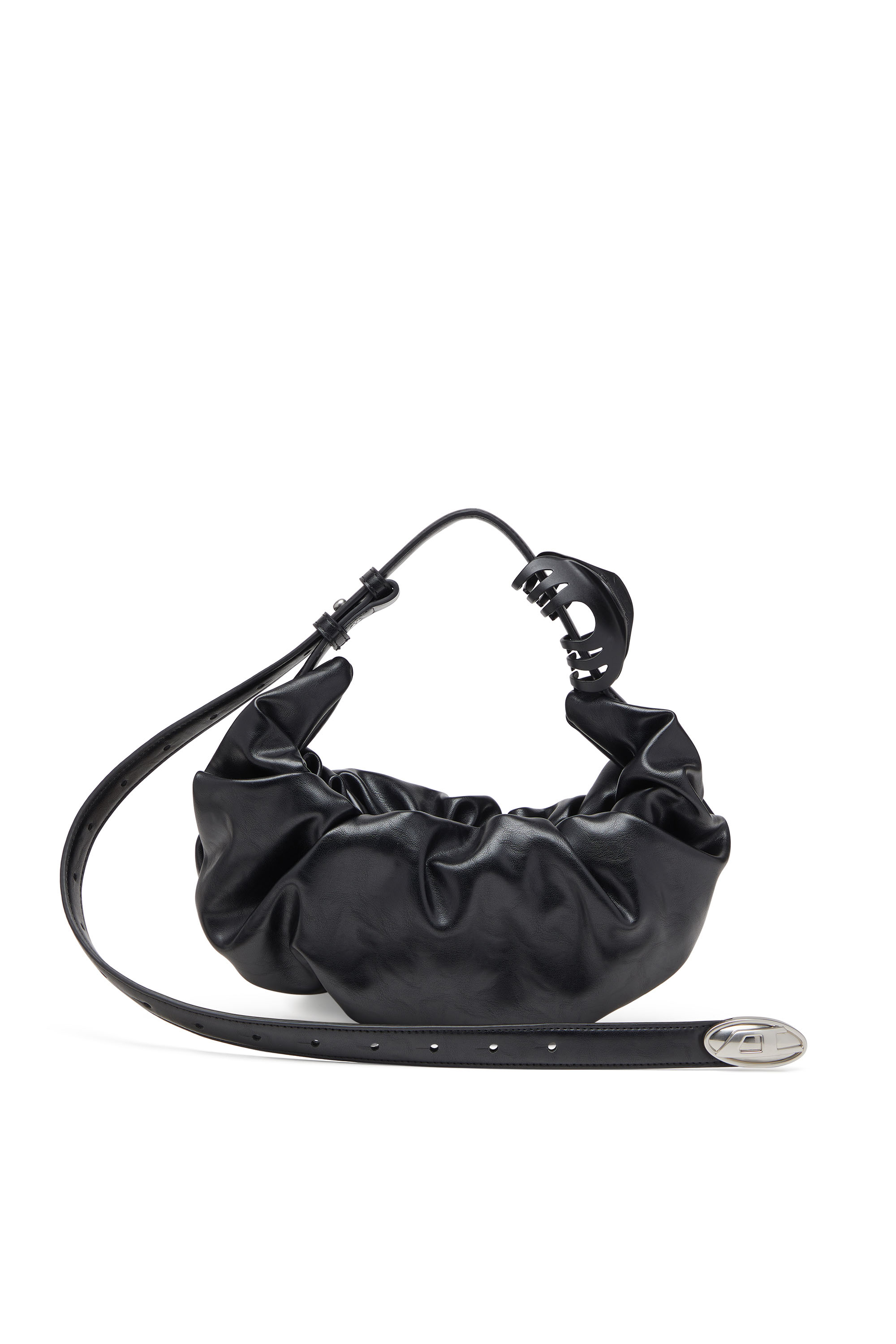 Diesel - GRAB-D HOBO S, Woman's Grab-D S-Small scrunched hobo bag in shiny PU in Black - 2