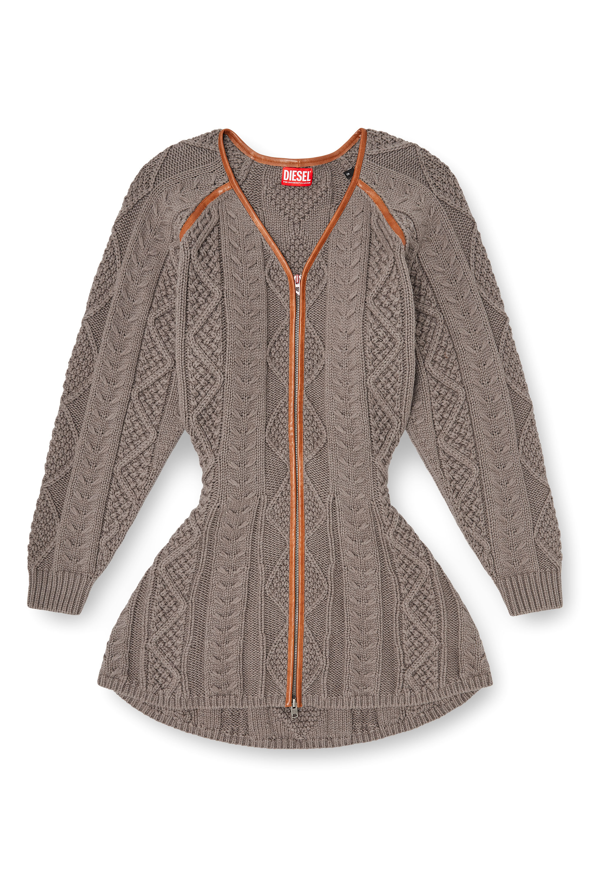 Diesel - M-INTESSE, Robe cardigan courte en maille torsad&eacute;e Femme in Gris - 2
