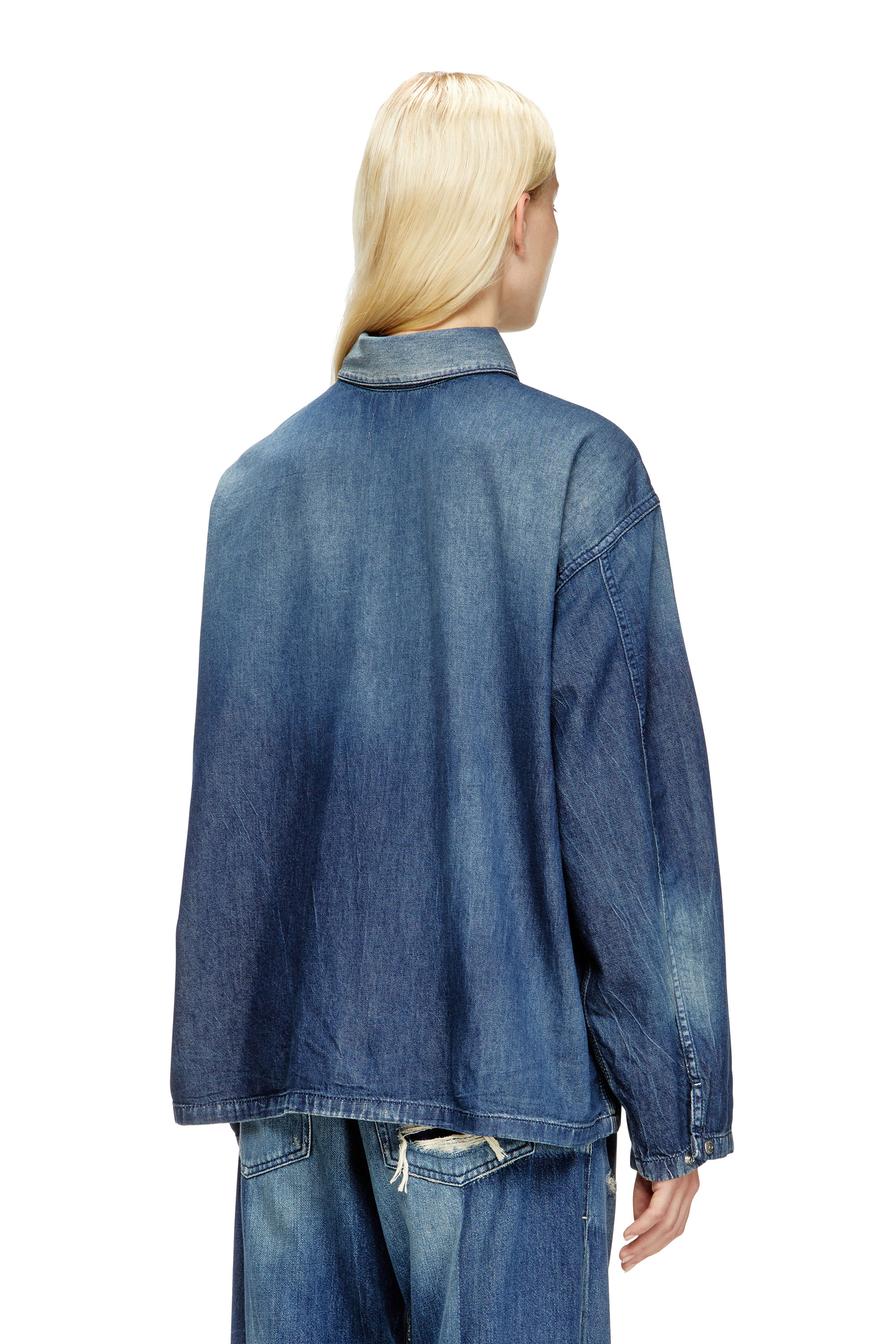 Diesel - DE-PRISS, Haut Henley en denim à effet contrasté Femme in Bleu - 4
