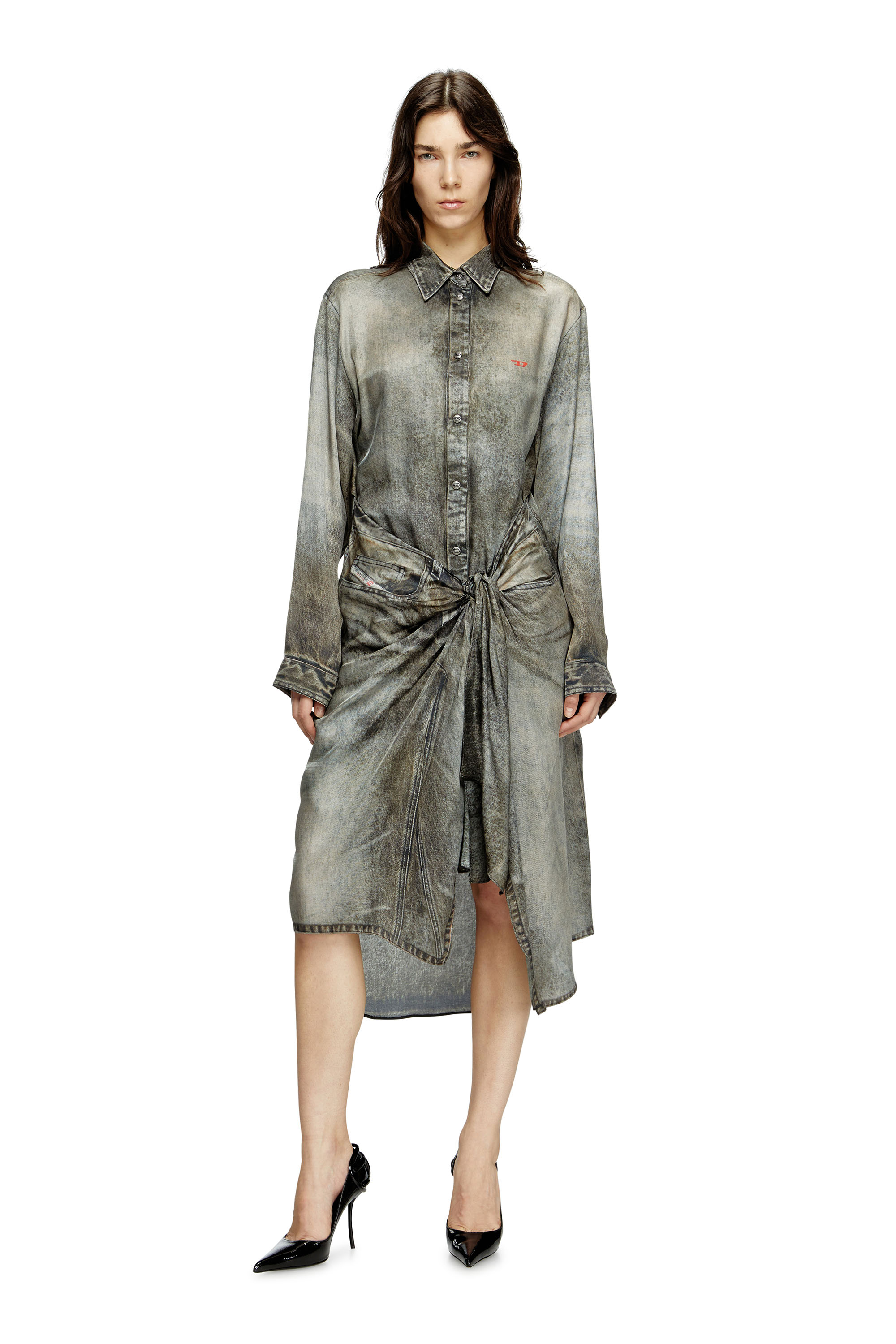 Diesel - D-ILETTA, Robe portefeuille en viscose effet denim Femme in Gris - 2