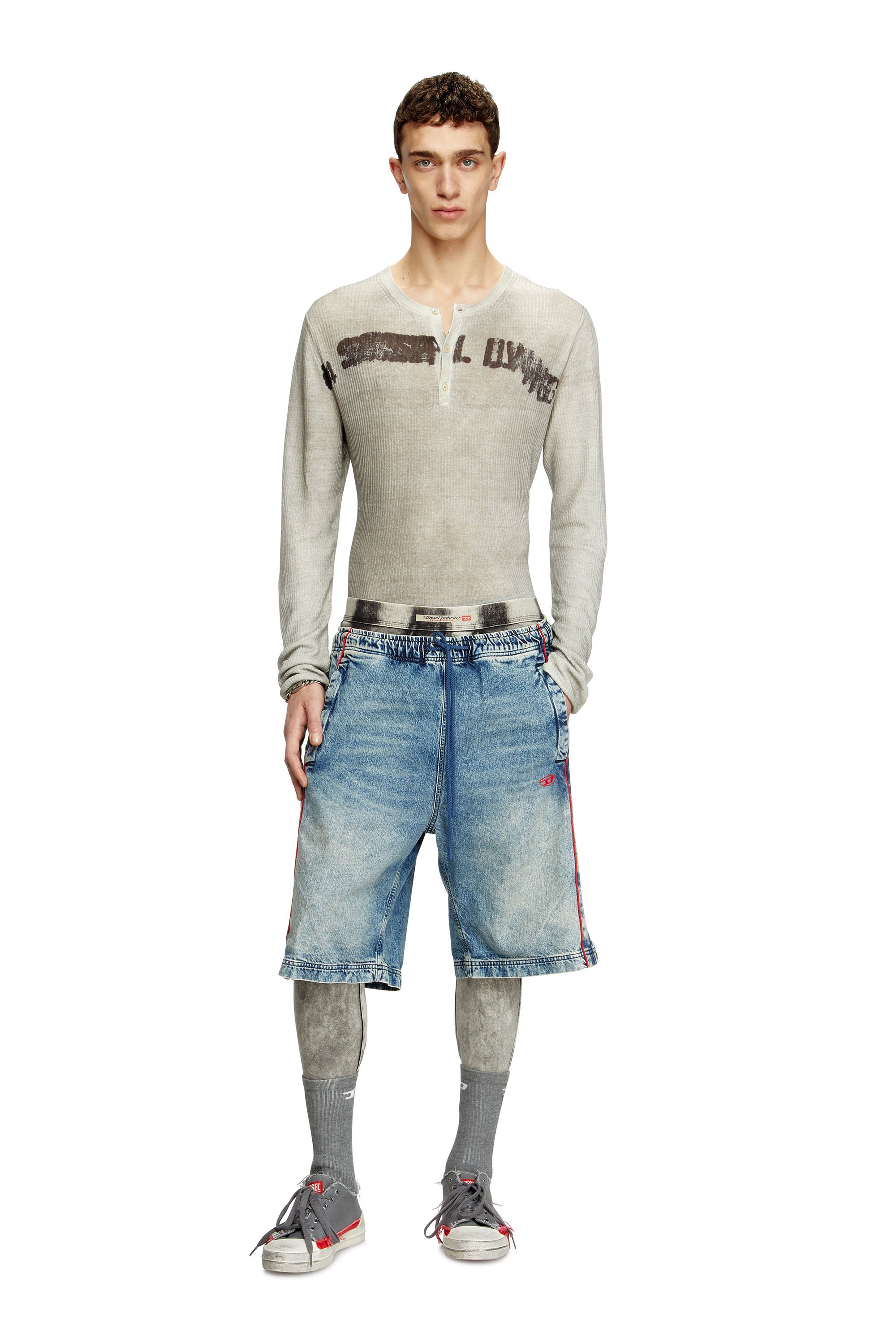 Diesel - K-ROBBY, Pull Henley effet sali, en lin Mixte in Beige - 2