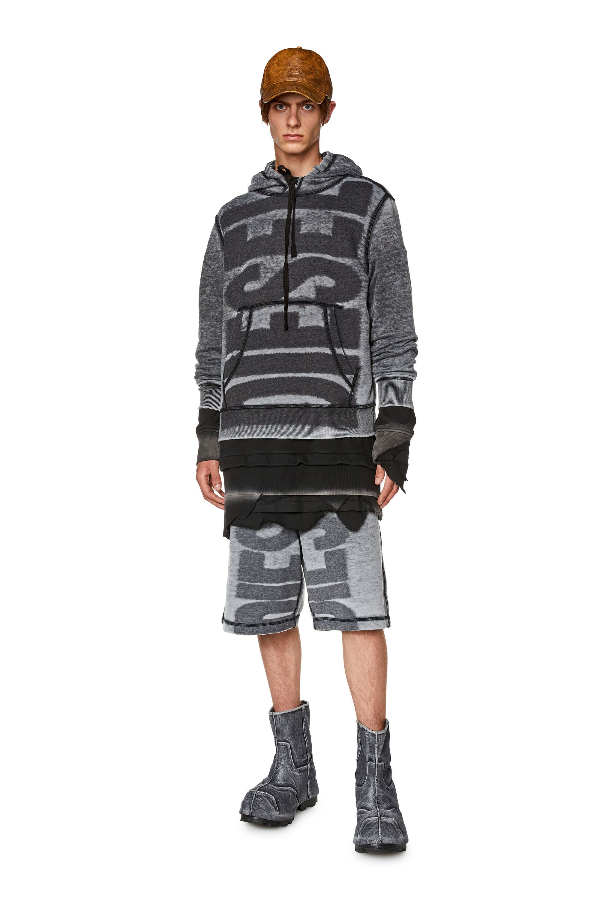 Men's Sweat shorts with burn-out logo | Black | Diesel