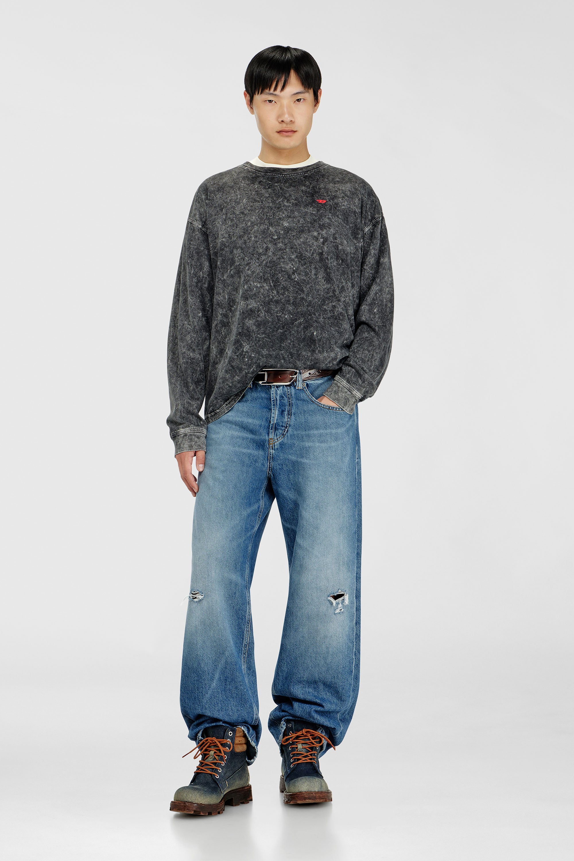 Diesel - T-BOXT-LS-AA5, Haut &agrave; manches longues avec effet trait&eacute; Homme in Gris - 2