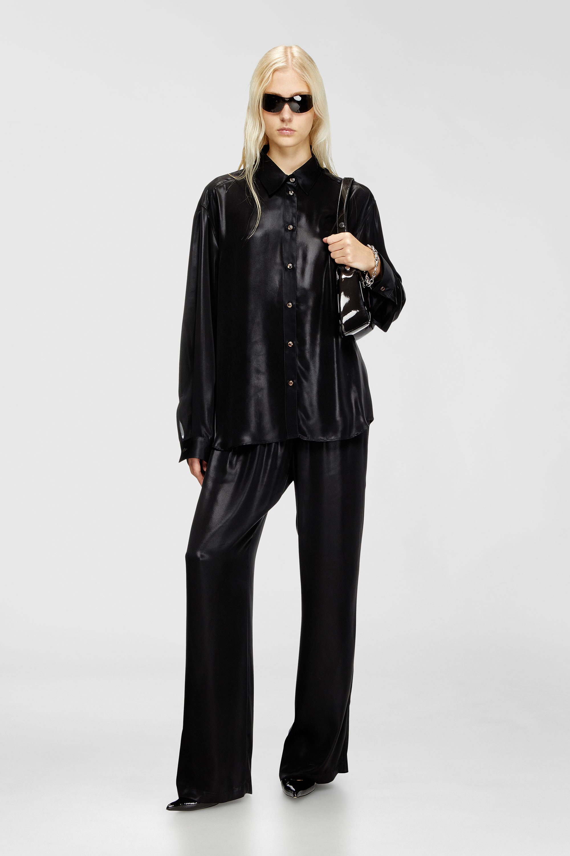 Diesel - P-DREYER-C-WN-Q1, Woman's Satin track pants in Black - 2