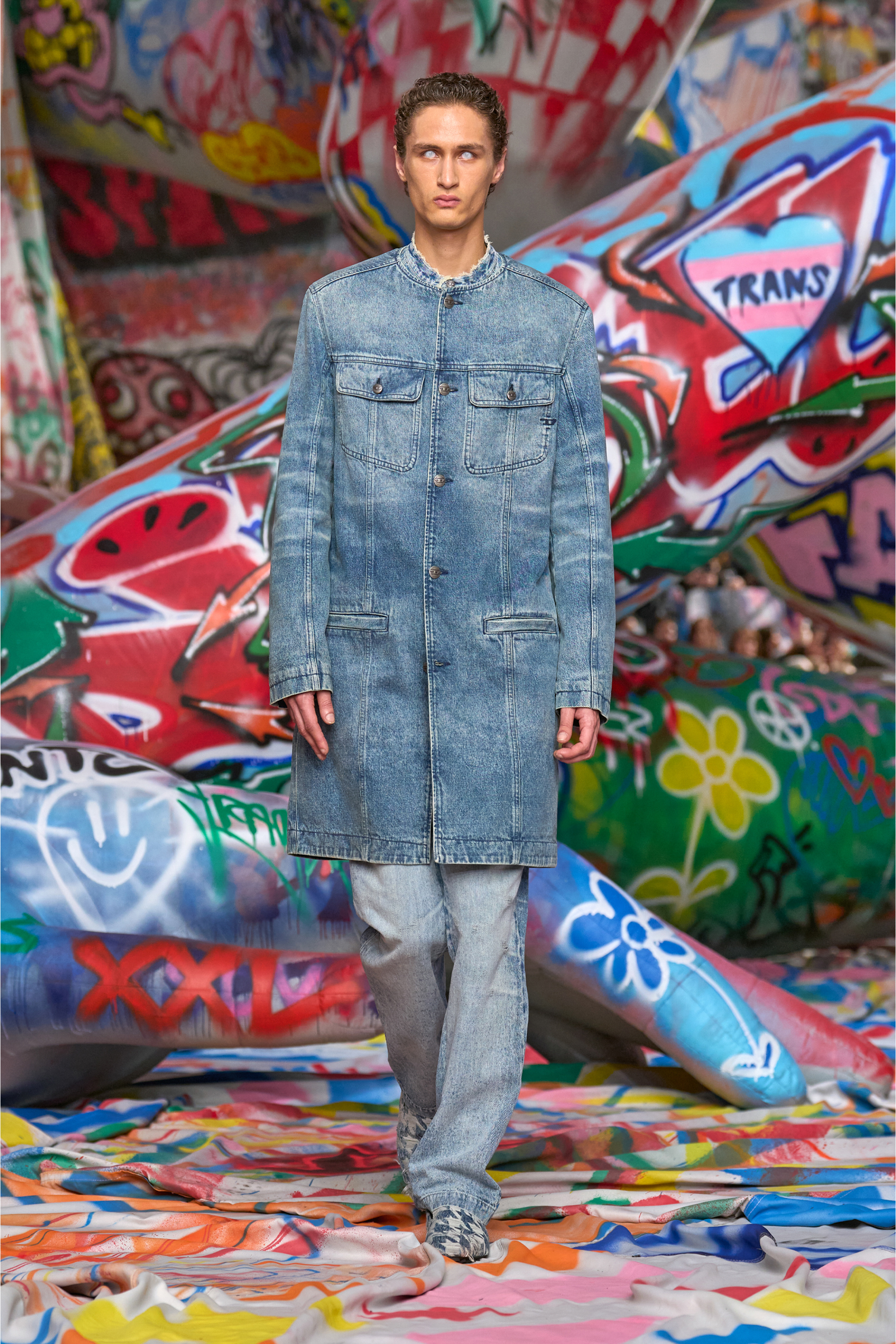 Diesel - D-ABERD-FSH1, Manteau en denim de coton et chanvre gravé au laser Homme in Bleu - 6