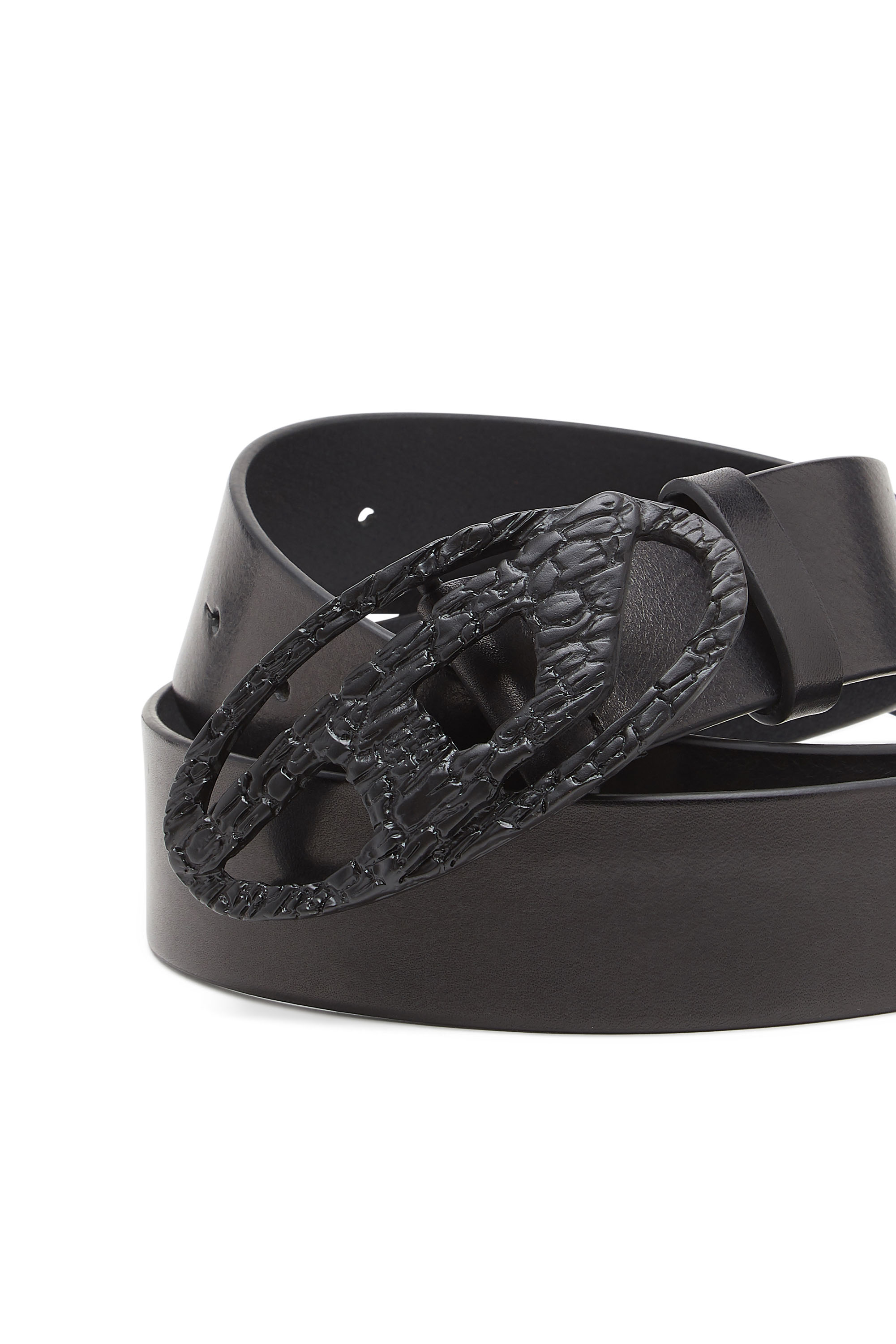 Diesel - B-1DR, Ceinture en cuir lisse avec boucle D craquelée Mixte in Noir - 3