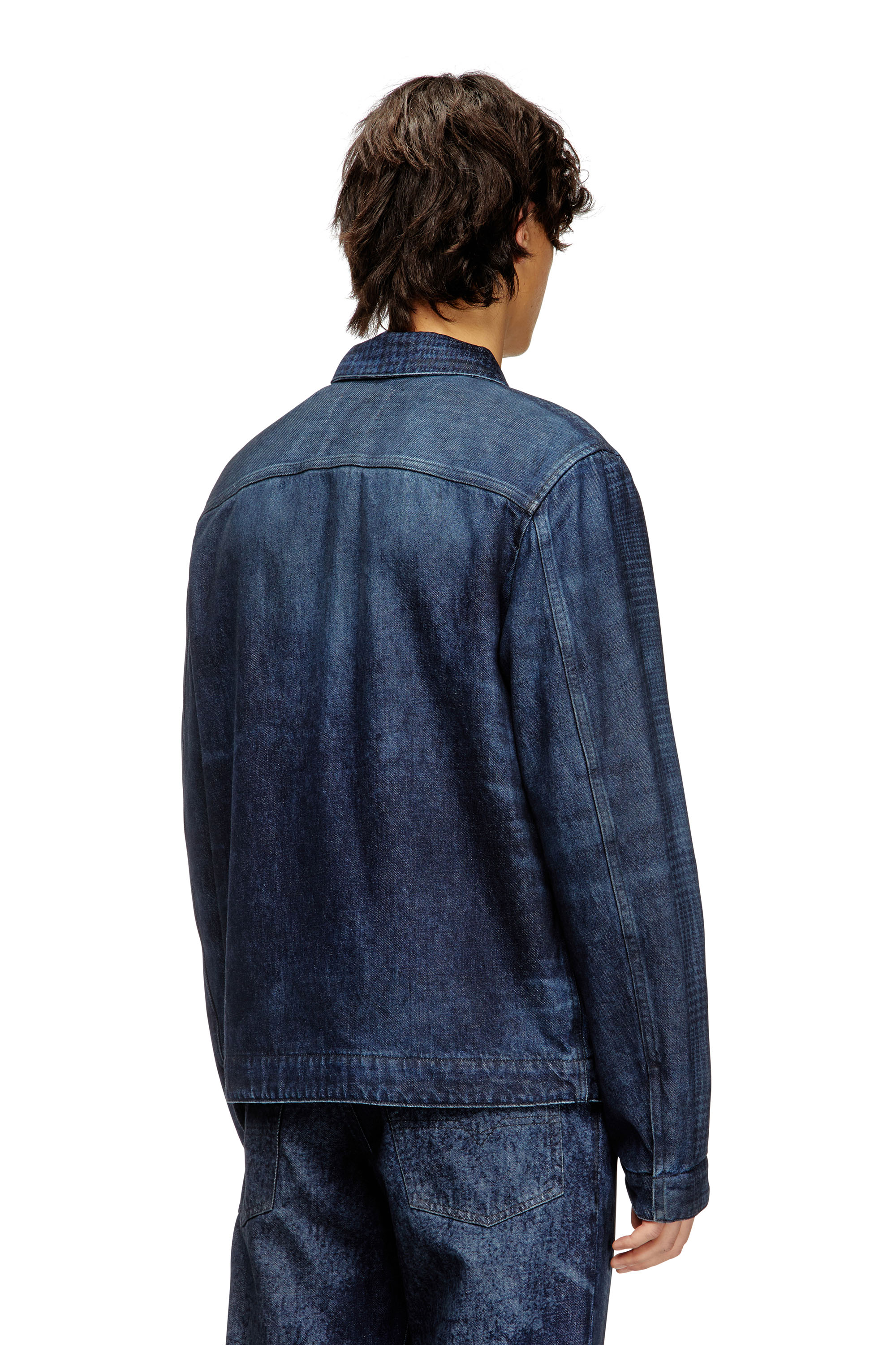 Diesel - D-ROHEEN-S, Veste en denim à carreaux Prince de Galles Homme in Bleu - 4