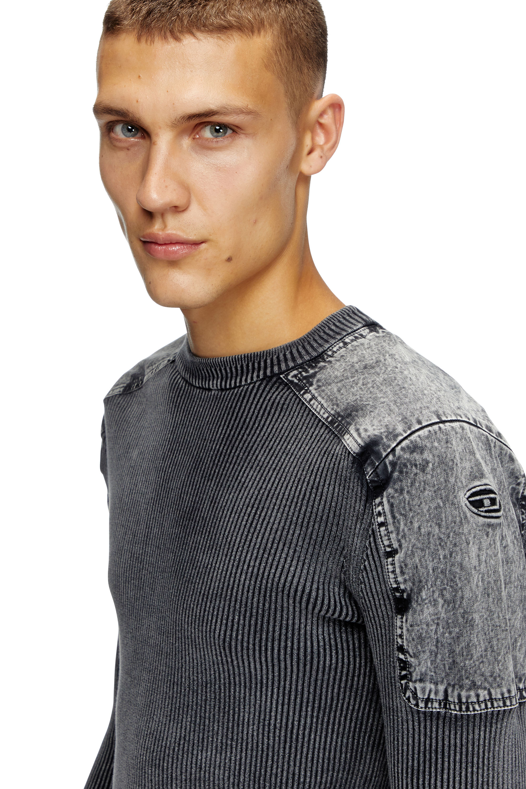 Diesel - K-MARTIN, Man's Jumper with contrast shoulder panels in Dark grey - 5