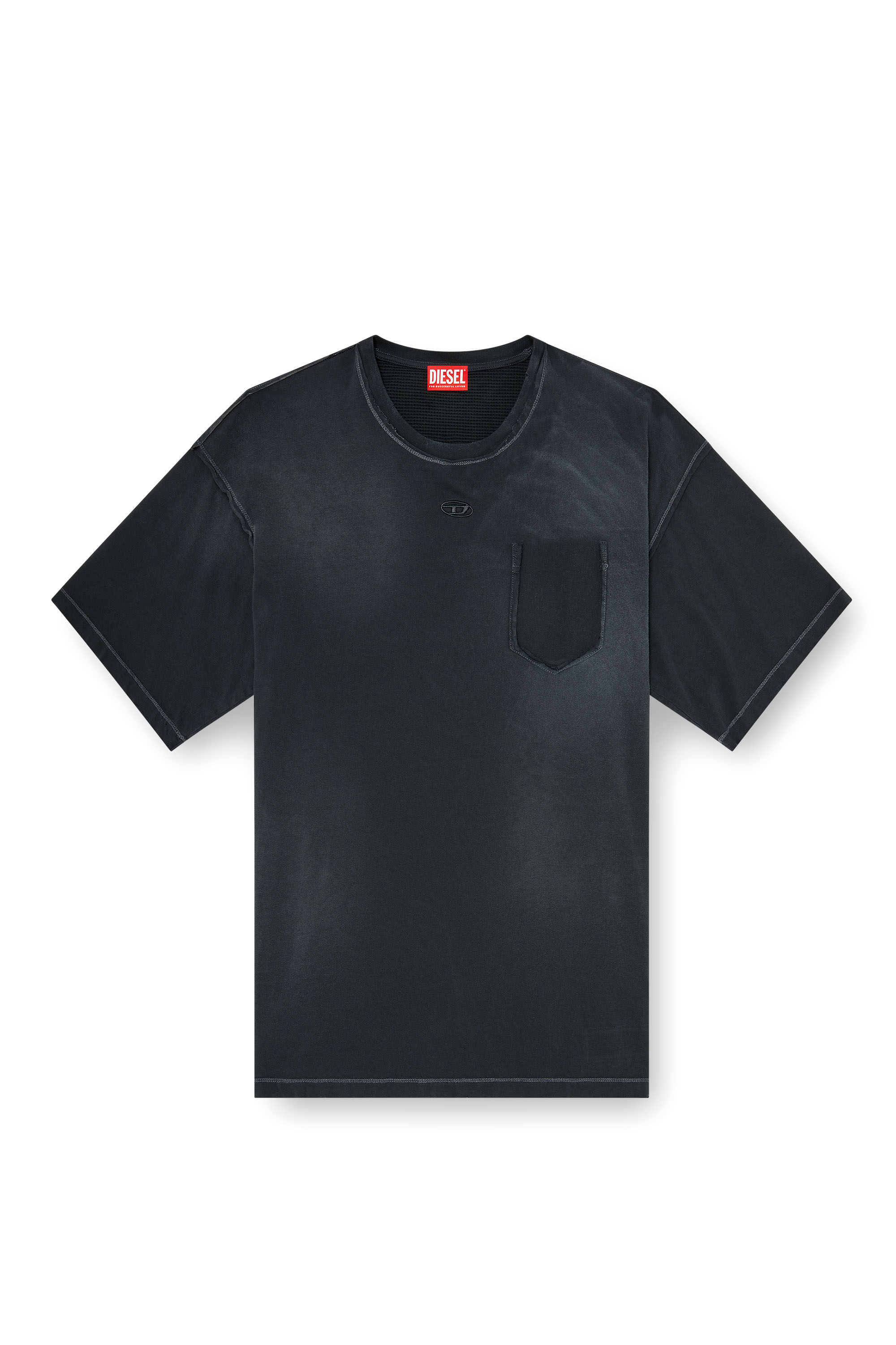Diesel - T-POCK, T-shirt effet d&eacute;lav&eacute; avec poche d&eacute;chir&eacute;e Homme in Noir - 3