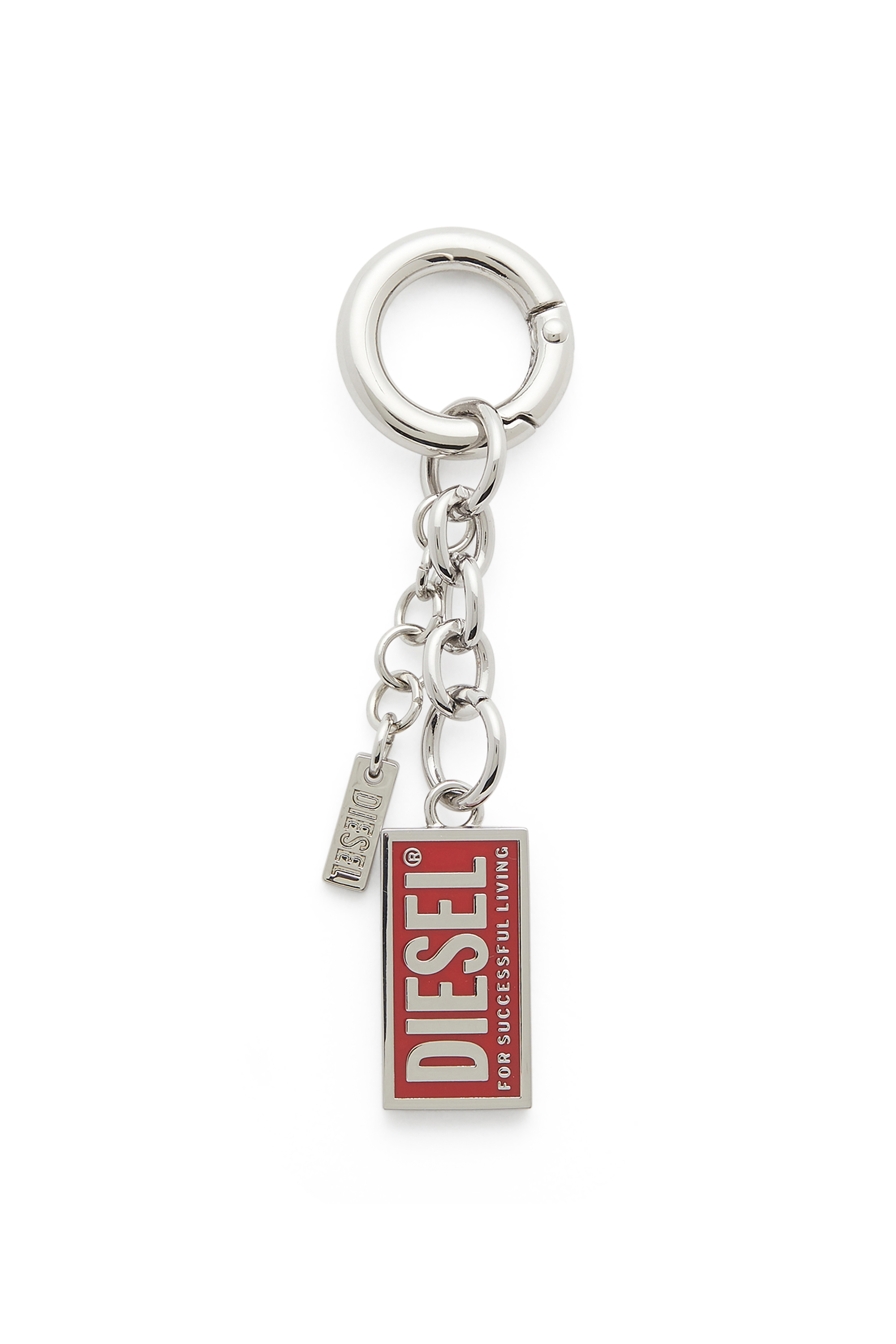 Diesel - CHARM-BISCOTTO, Porte-cl&eacute;s en m&eacute;tal avec pendentif logo Biscotto Femme in Gris argent&eacute; - 1
