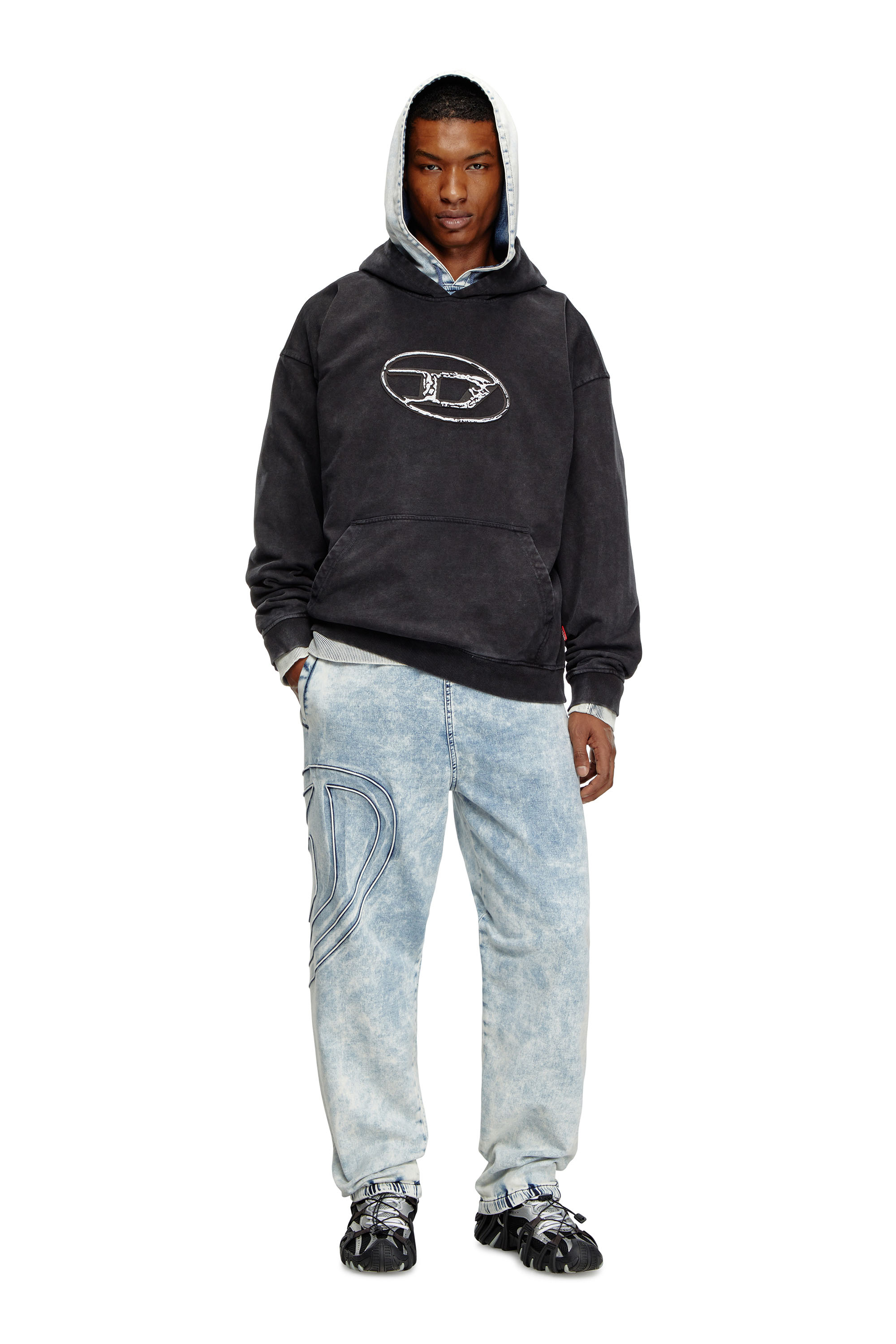 Diesel - S-BOXT-HOOD-Q7, Sweat-shirt à capuche avec logo imprimé multicouche Homme in Noir - 1