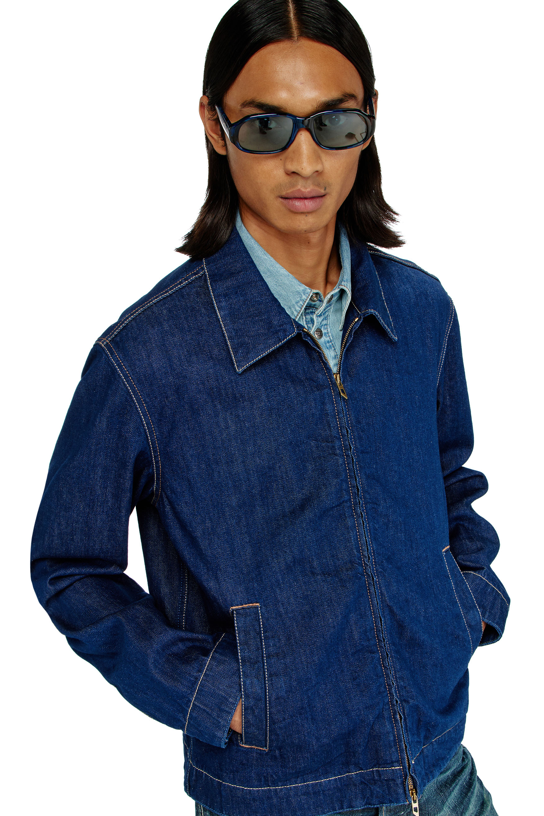 Diesel - D-ROHE, Veste coach en rinse denim Homme in Bleu - 5