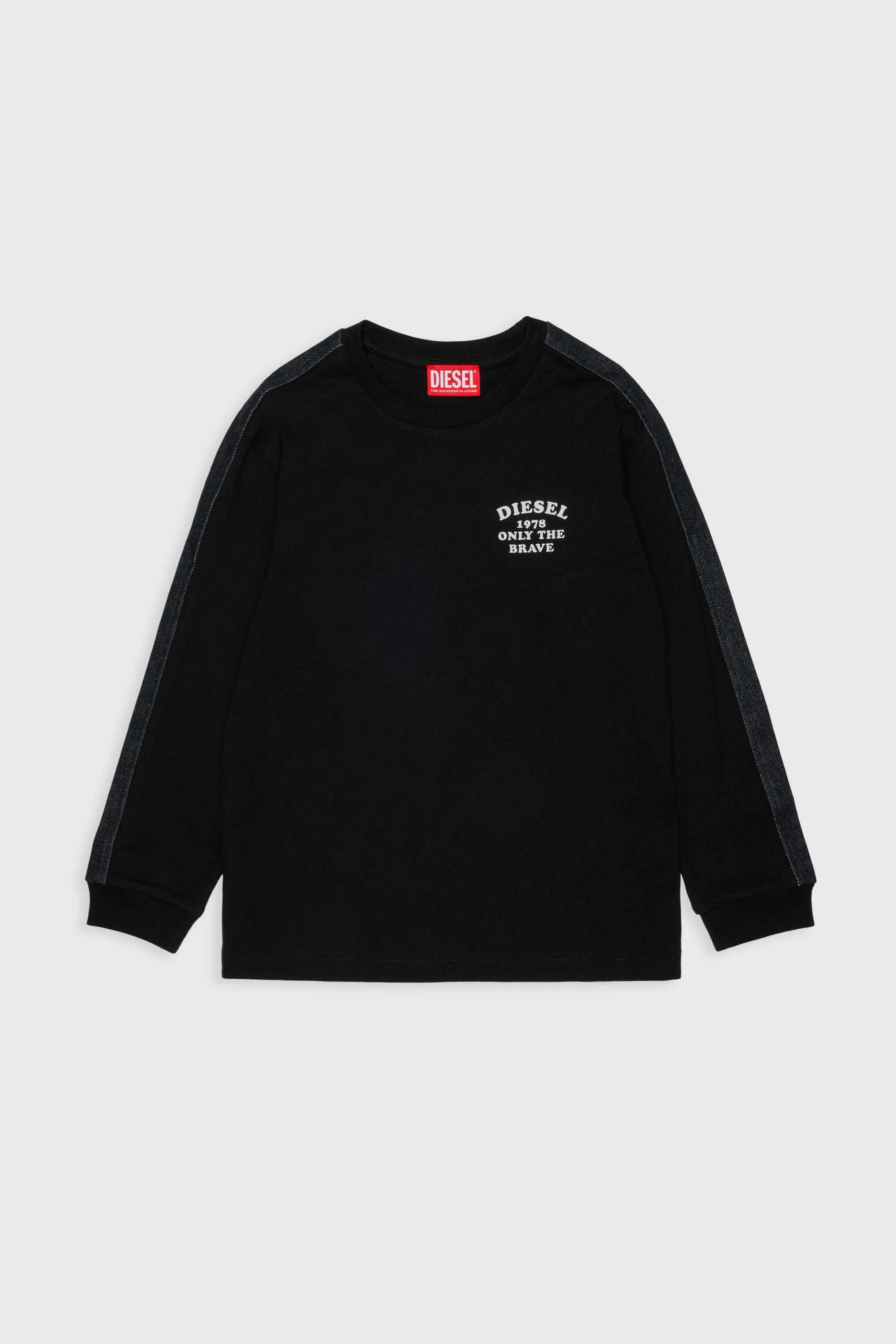 Diesel - TEAN OVER, T-shirt &agrave; manches longues avec logo et bandes contrast&eacute;es Homme in Noir - 1
