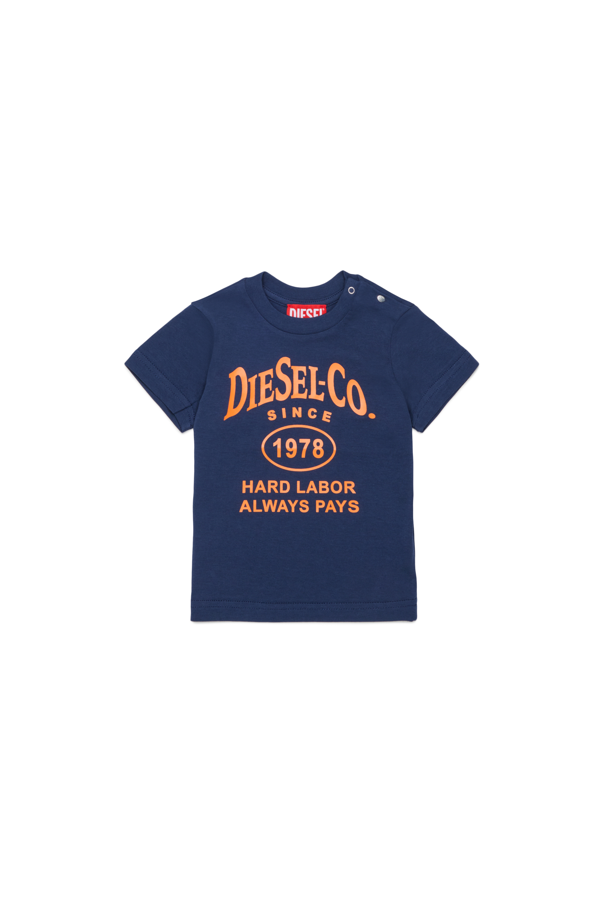 Diesel - TSINB, Man's Cotton T-shirt with slogan print in Dark Blue - 1