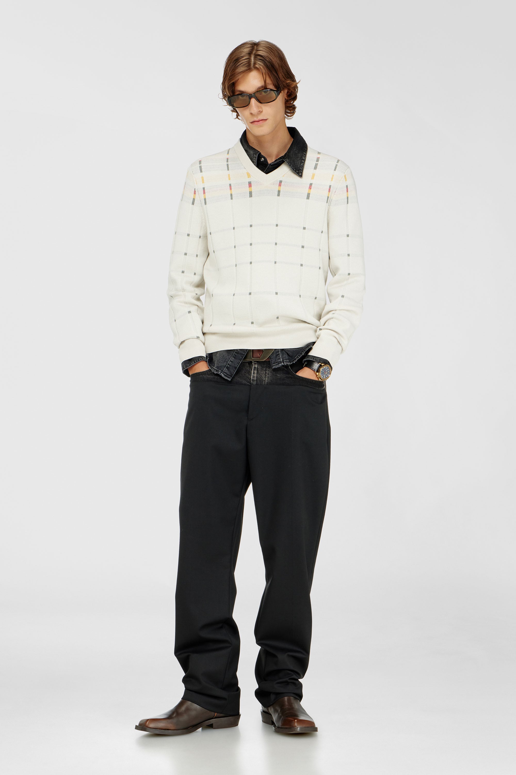 Diesel - P-LOGAN, Pantalon avec sections en denim et tailleur Homme in Noir - 1