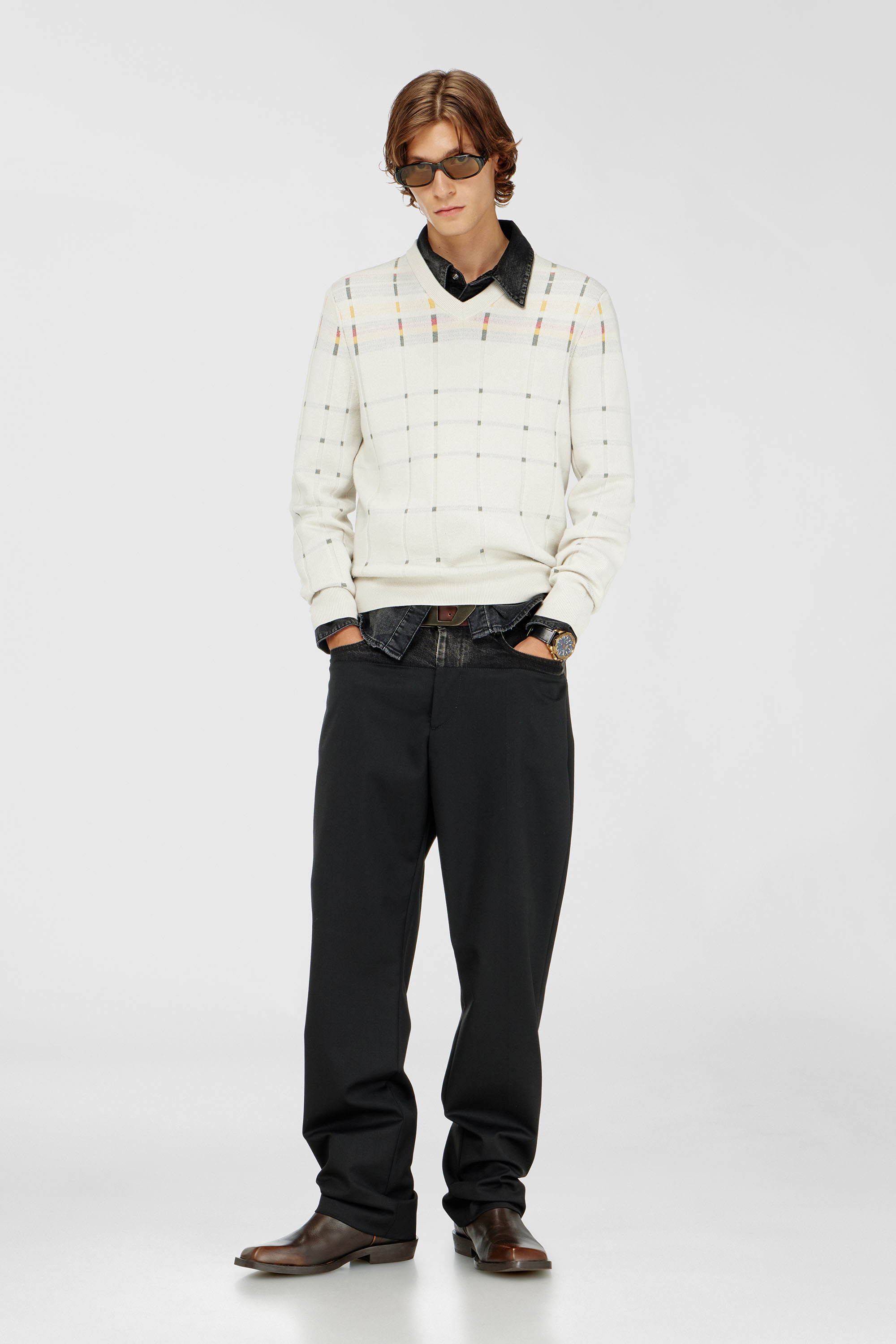 Diesel - P-LOGAN, Pantalon avec sections en denim et tailleur Homme in Noir - 1