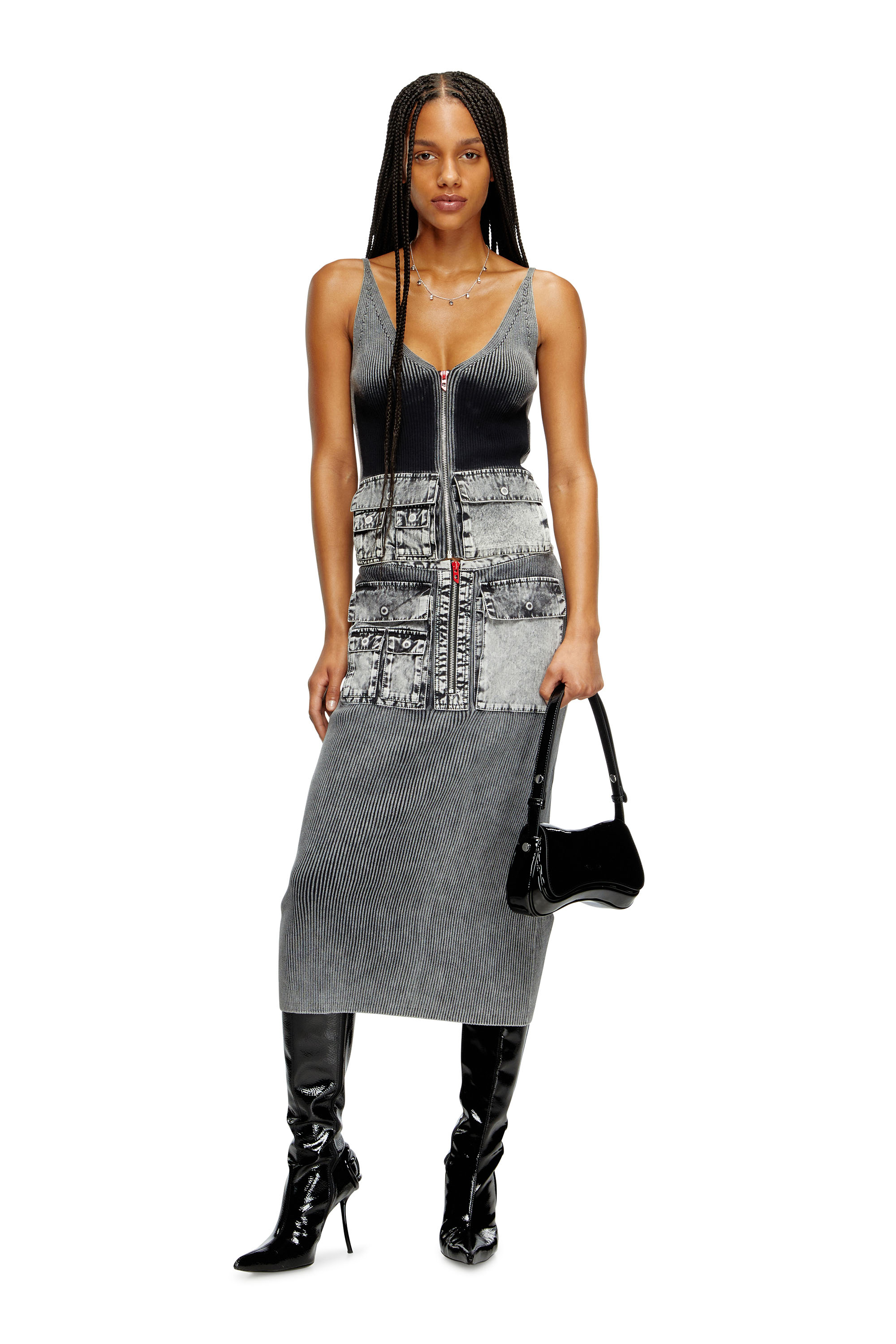 Diesel - M-MELLY, Débardeur en maille avec poches cargo en denim Femme in Gris - 2