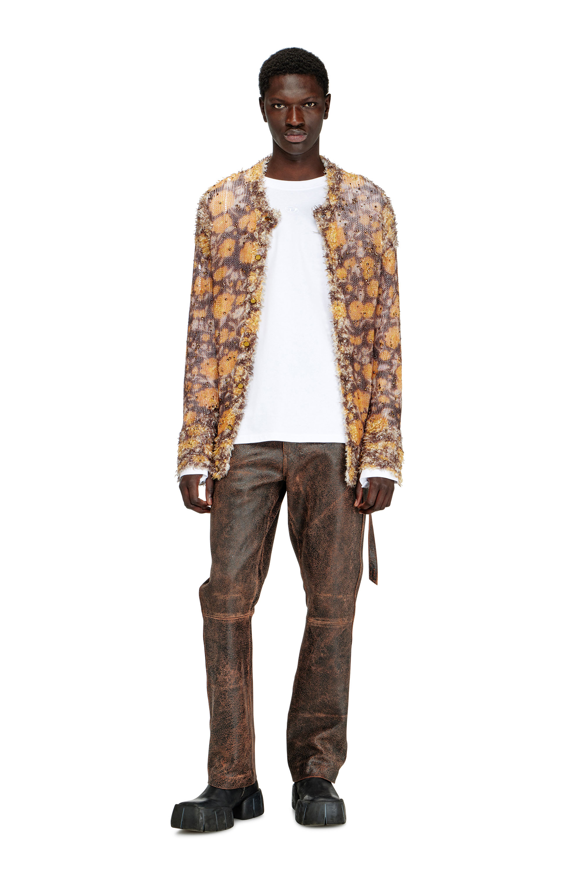 Diesel - T-KRISTIAN, Man's T-shirt with biker detail cuff in White - 1