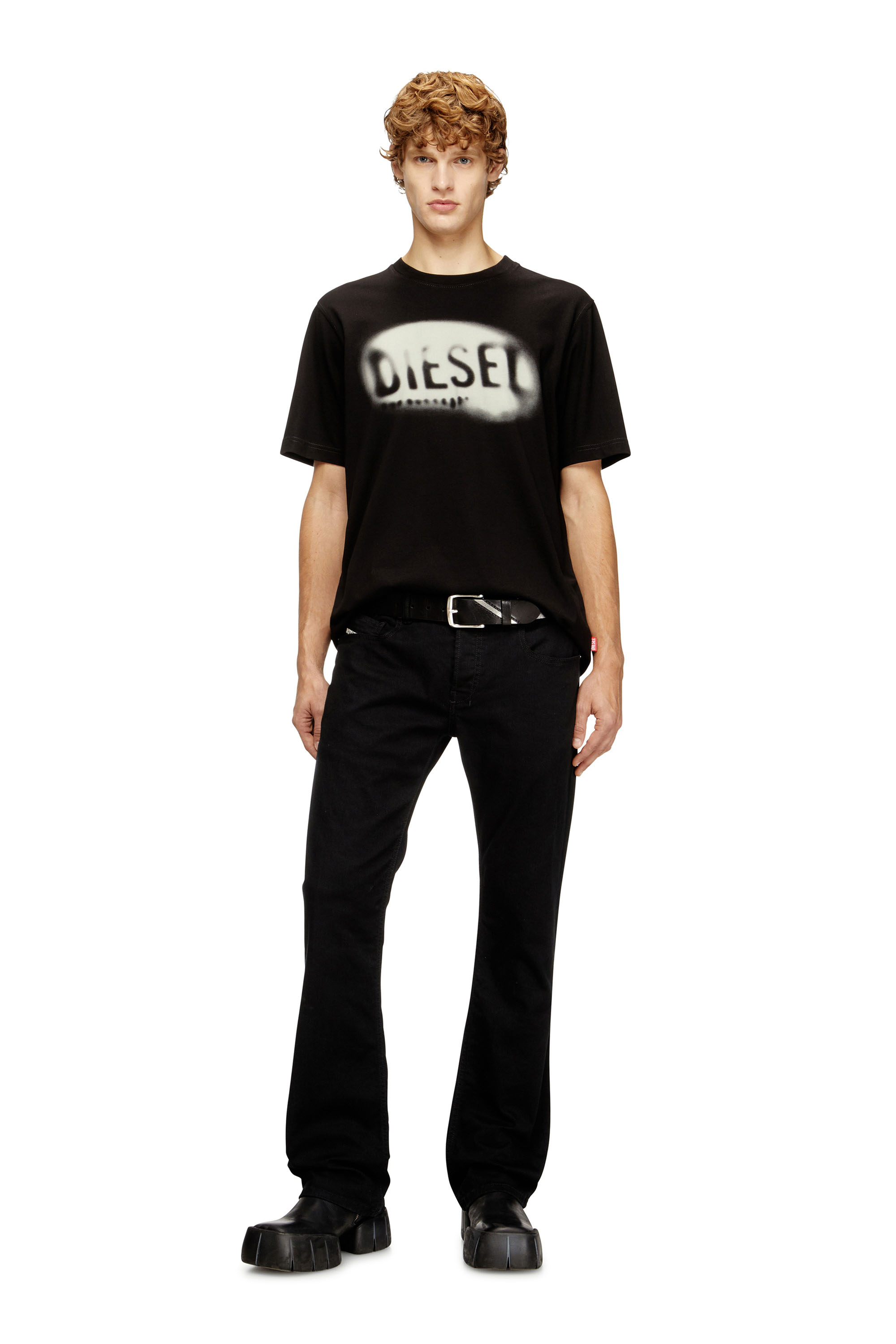 Diesel - T-ADJUST-V2, Man's Light cotton T-shirt with faded logo in Black - 2