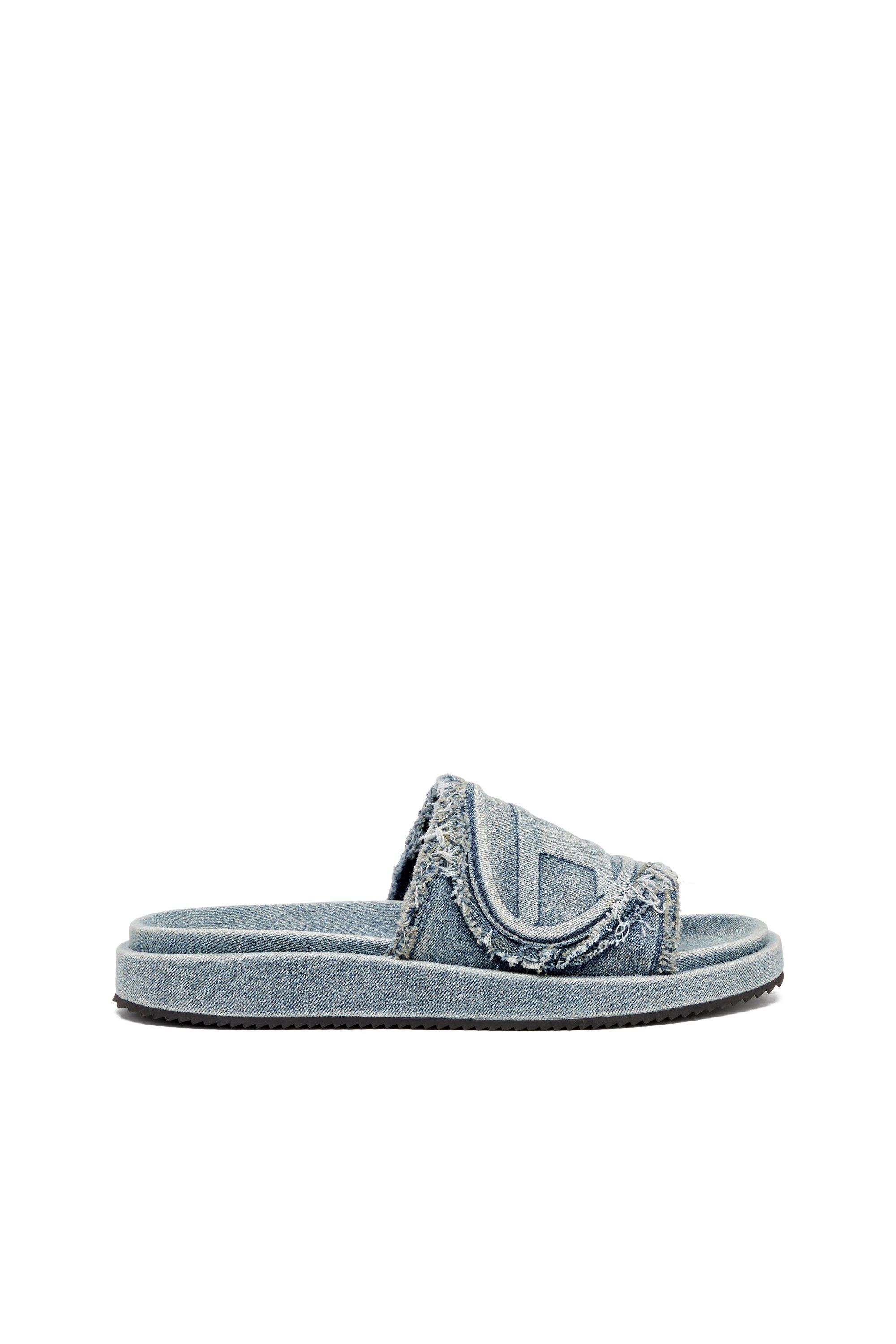 Diesel - SA-SLIDE D OVAL, Claquettes en denim vieilli Mixte in Bleu - 1