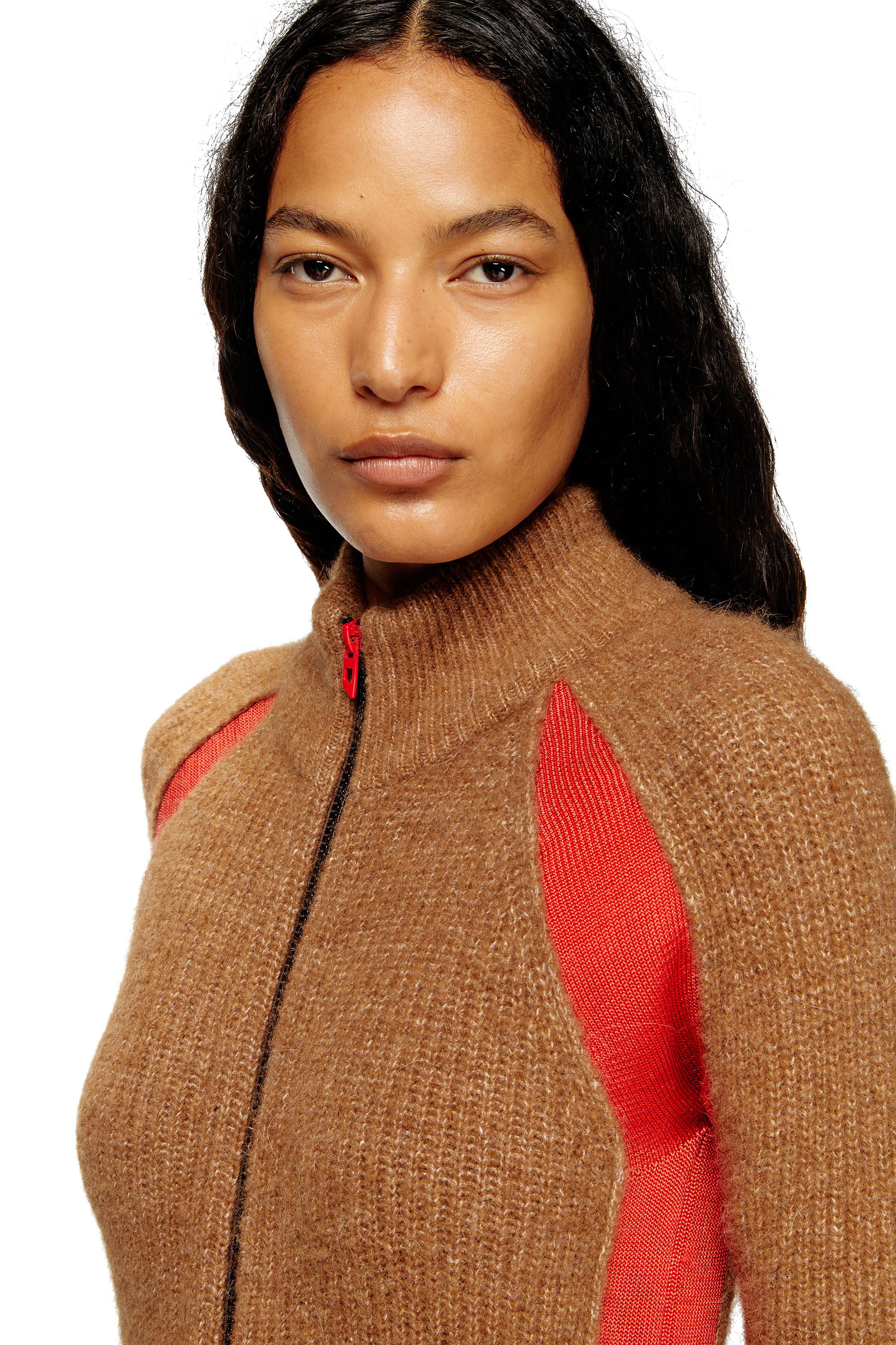 Diesel - M-LOUISE, Cardigan en mélange d'alpaga avec inserts contrastants Femme in Marron - 5