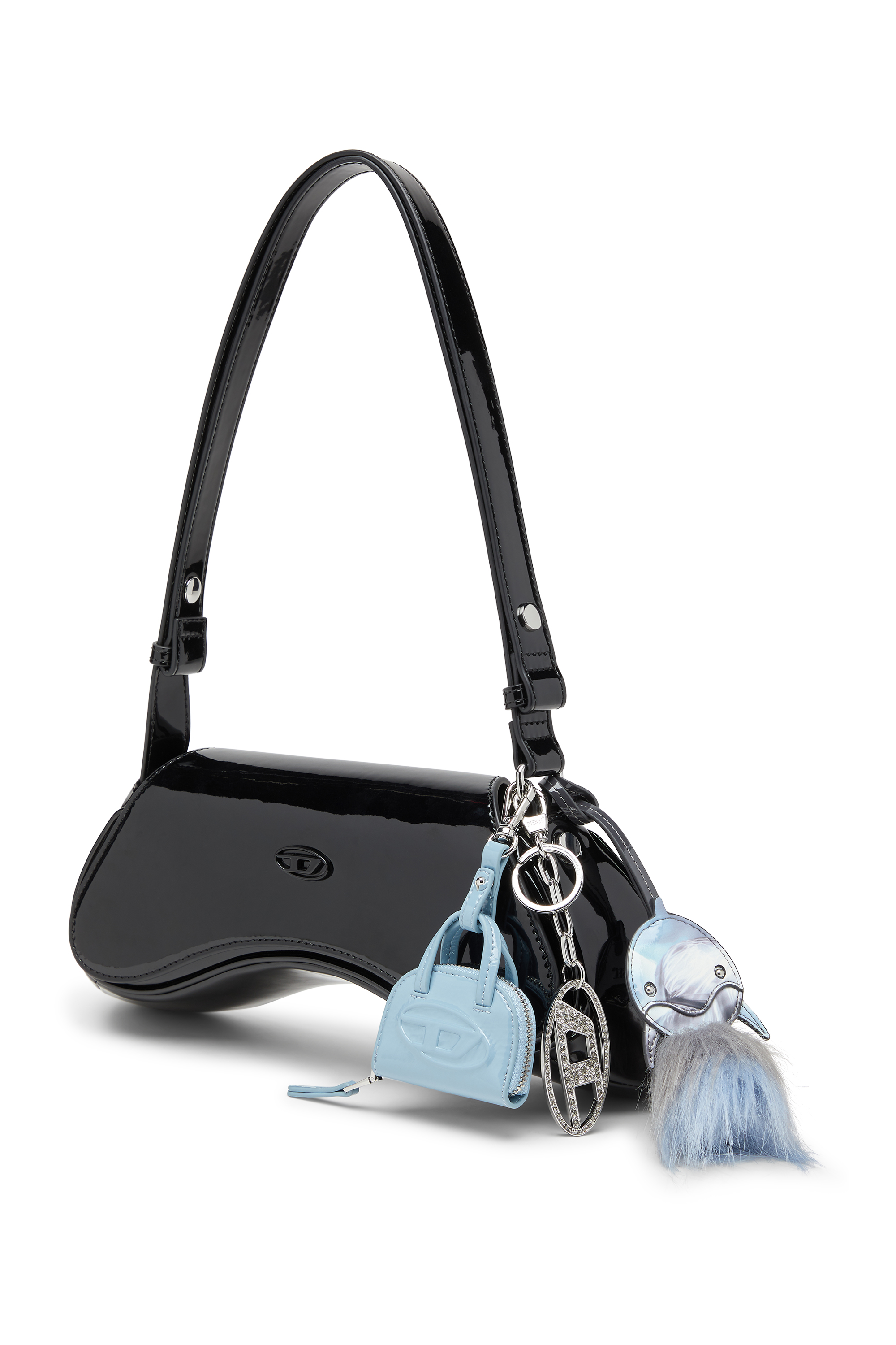 Diesel - HOLY-C, Woman's Metal Oval D keyring with crystals in Silver - 3